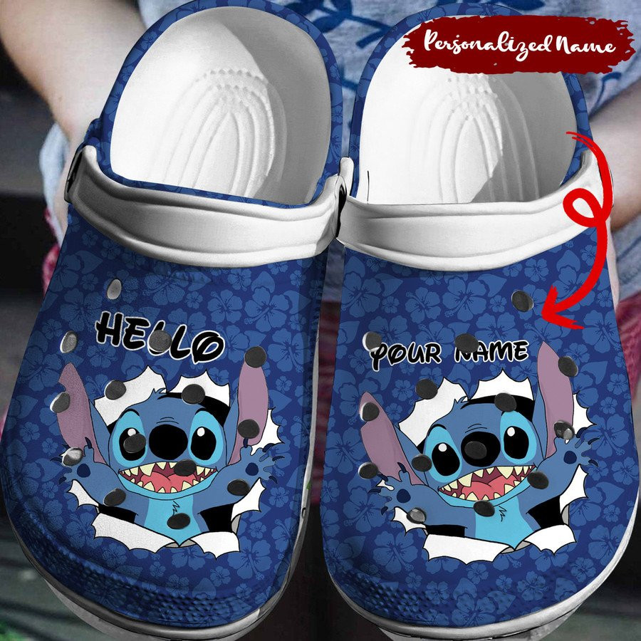 Custom Name Stitch Hello Crocs 3D Clog Shoes