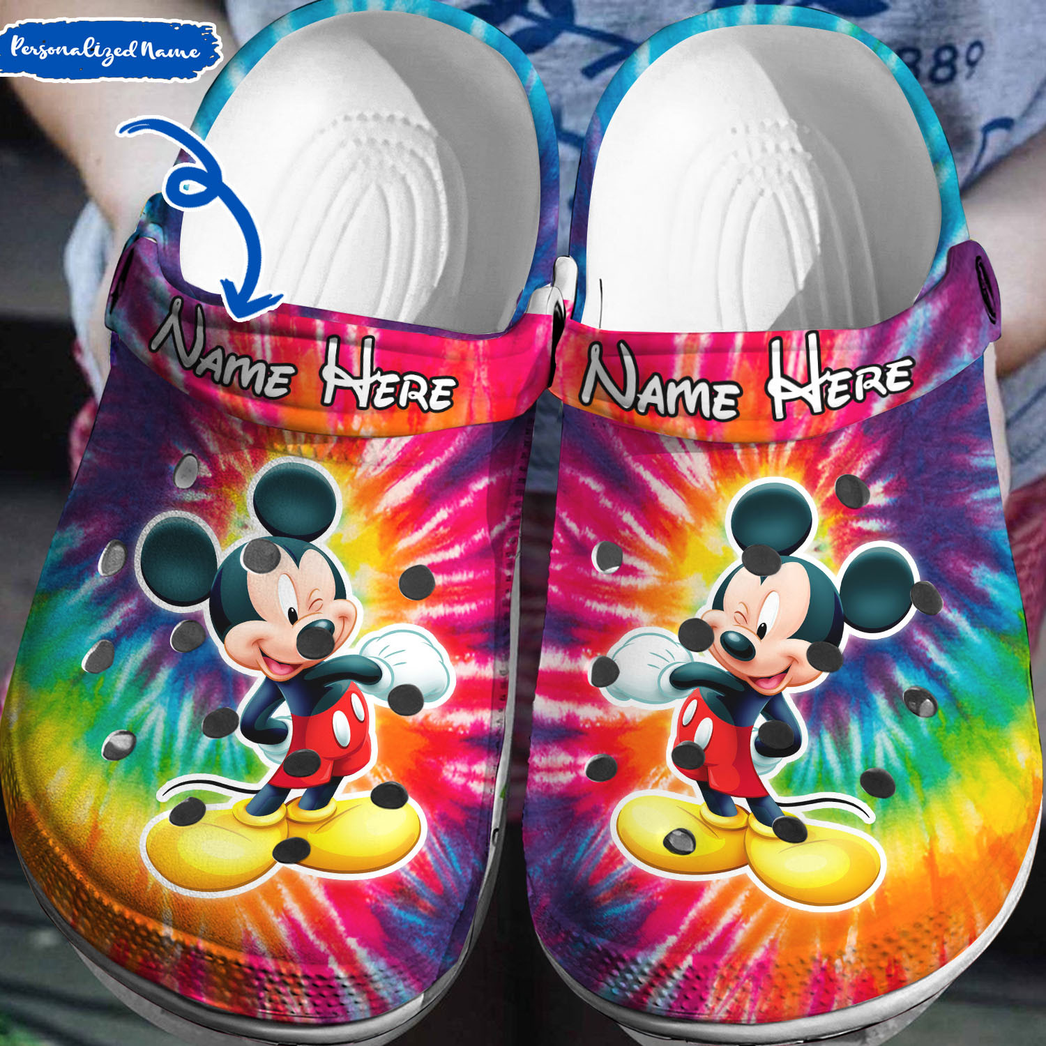 Personalized Mickey Mouse Tye Dye Crocs 3D Clog Shoes