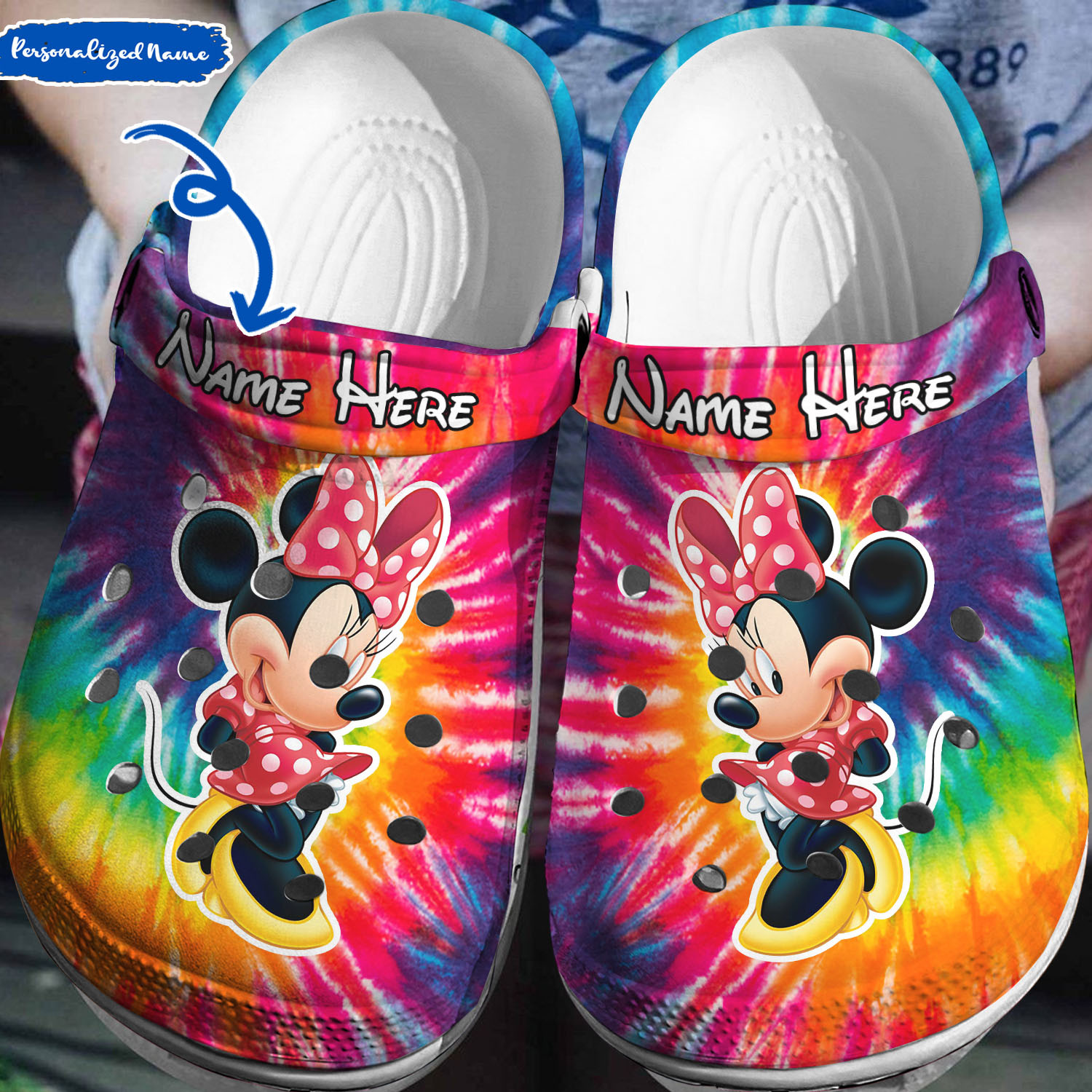 Personalized Minnie Mouse Tye Dye Crocs 3D Clog Shoes