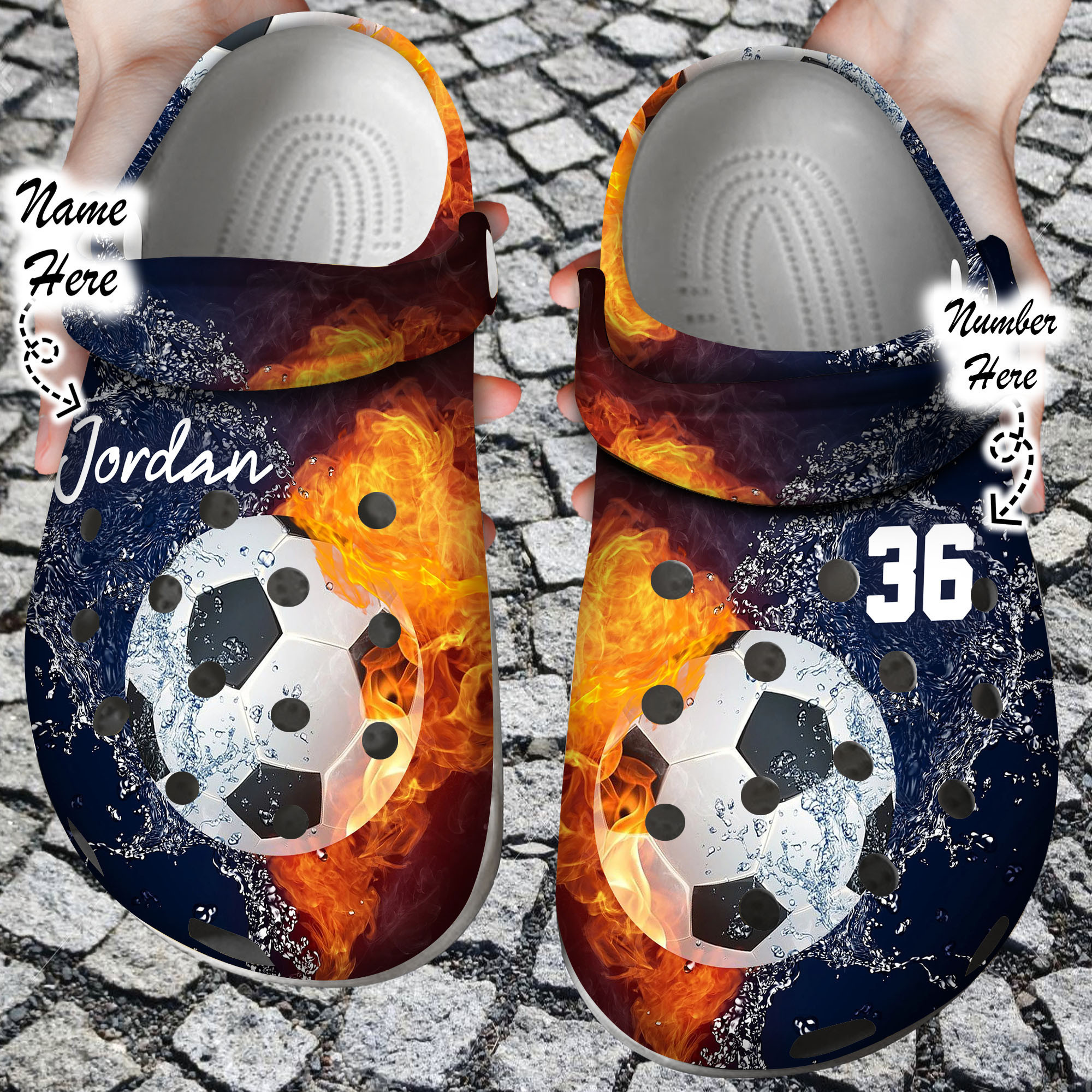 Custom Personalized Fire and Water Soccer Clog Crocs Shoes