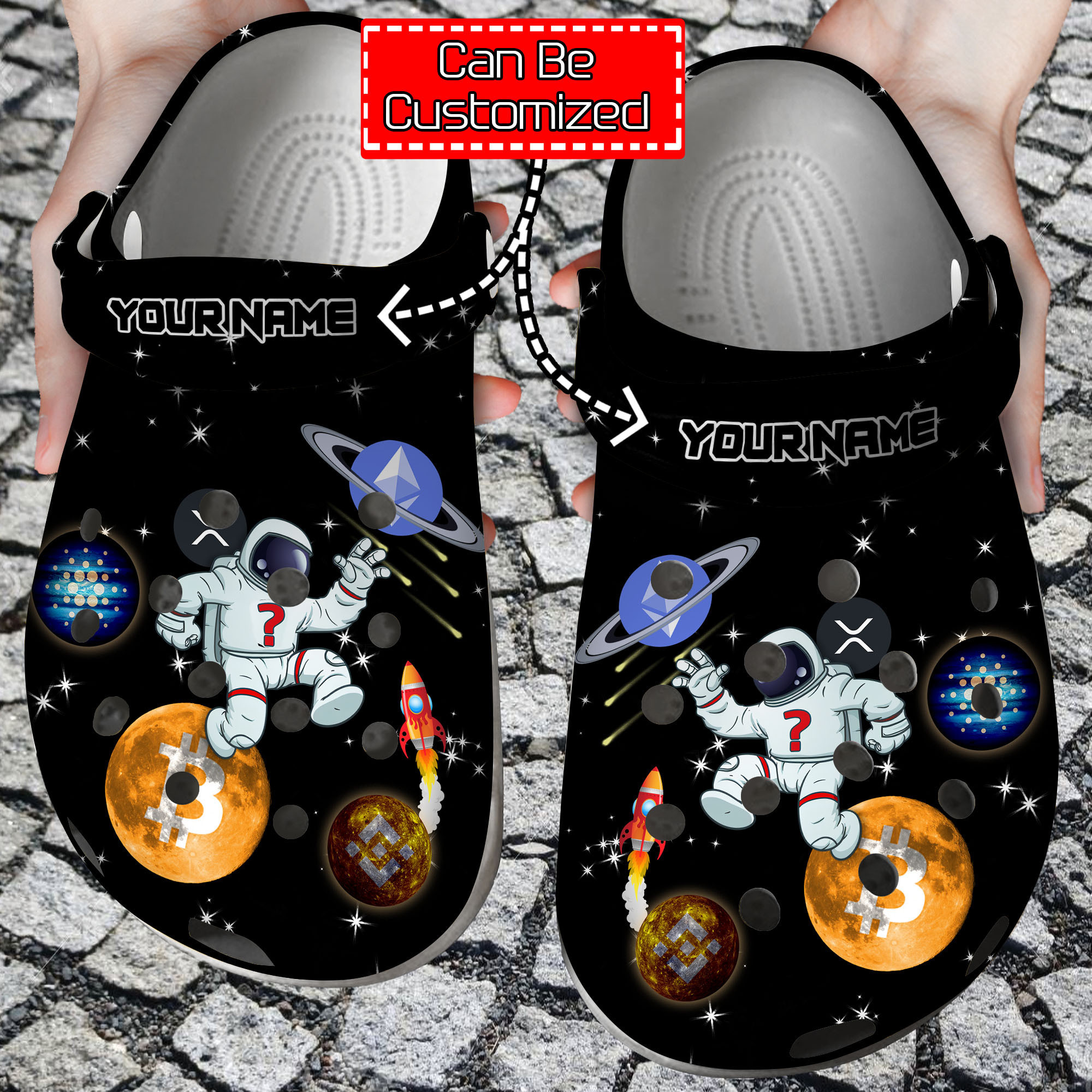 Crypto Personalized Spaceman Jumping Between Crypto Coins Clog Crocs Shoes