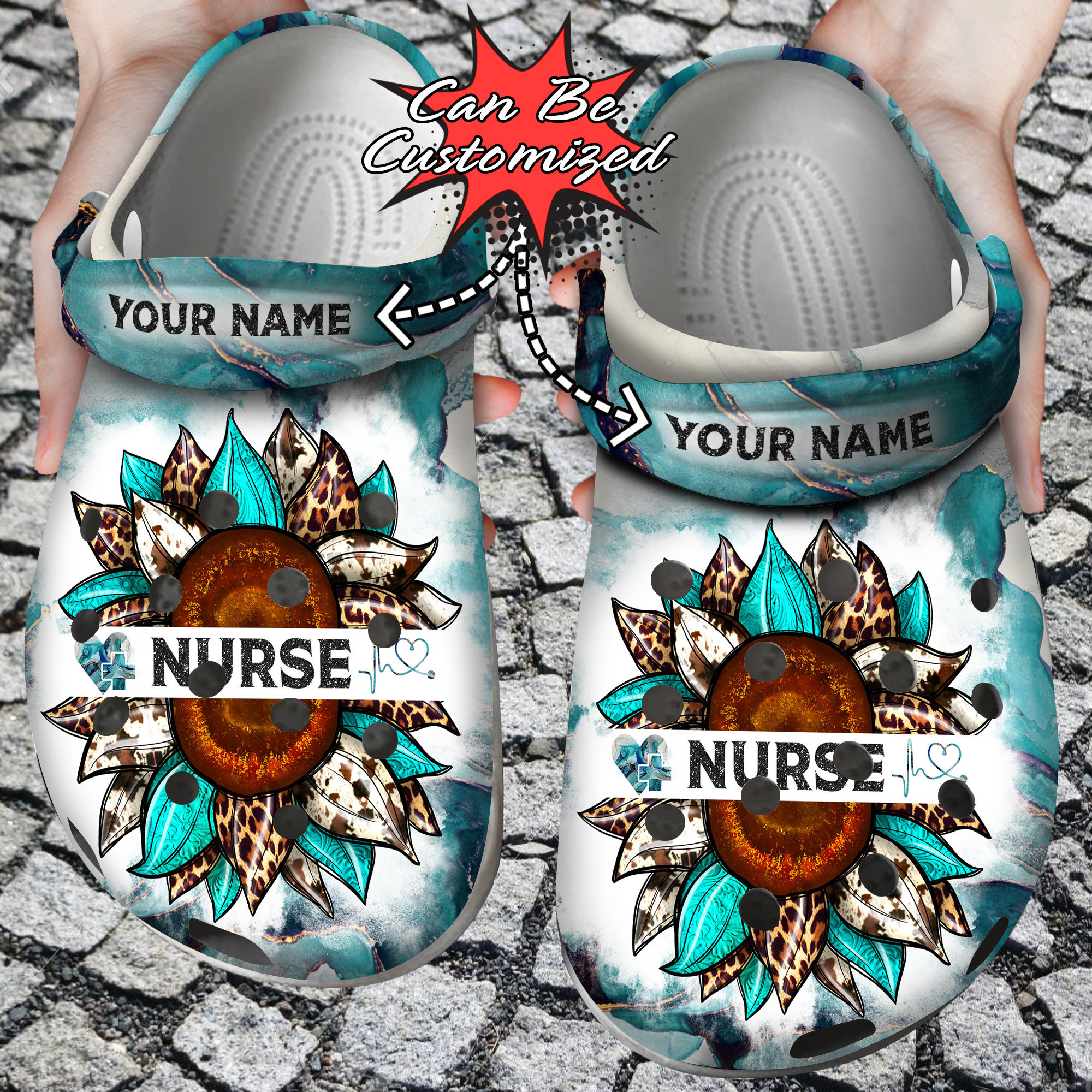 Custom Personalized Nurse Sunflower Glitter Clog Crocs Shoes