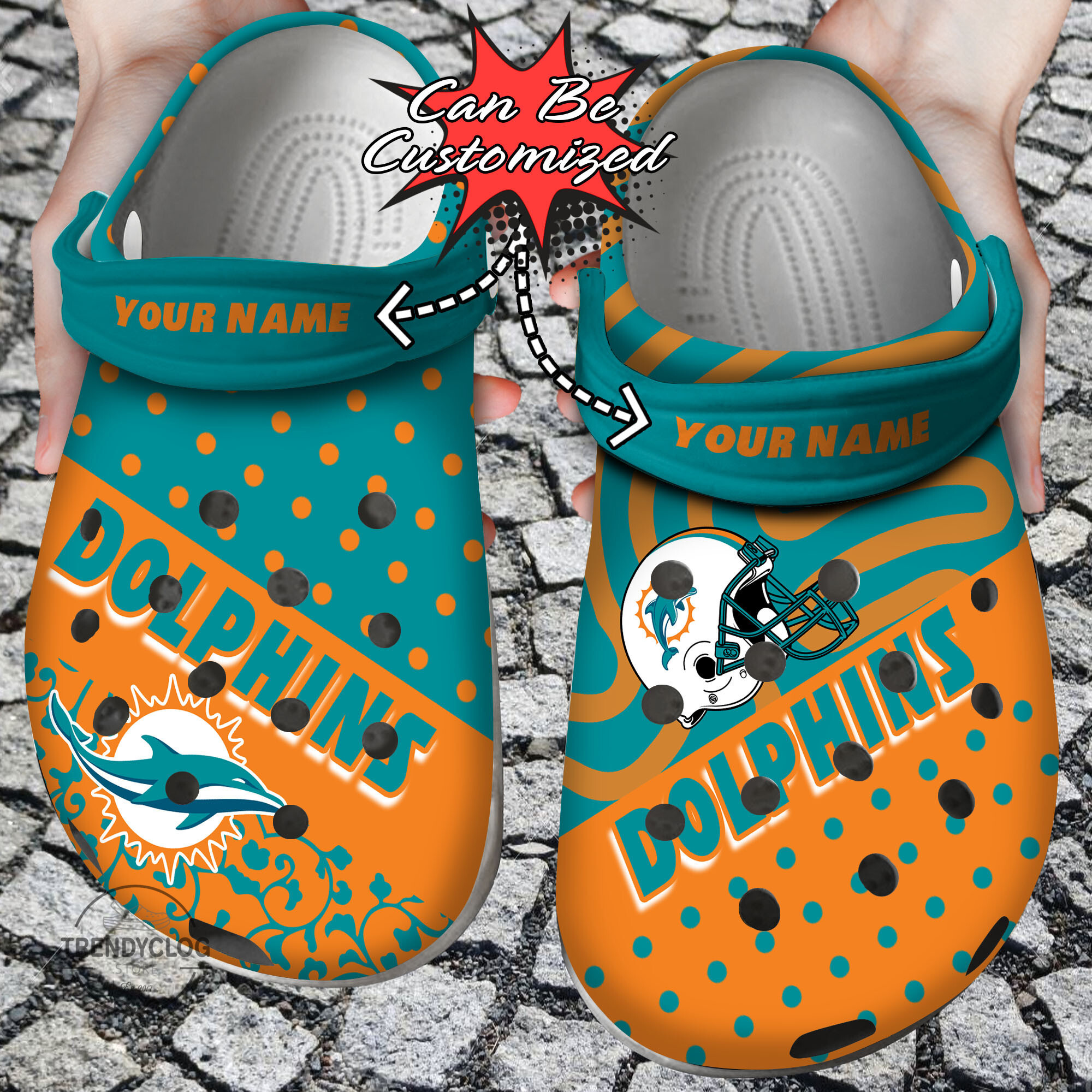 Football Personalized MDolphins Polka Dots Colors Clog Crocs Shoes