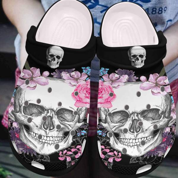 Floral Skull clog Crocs ShoesCrocs Shoes Skull Crocs Shoes Crocbland Clog Gifts For Women Daughter Niece