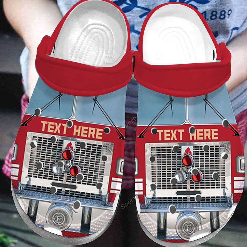 Custom Text Red Firetruck - Firefighter Clogs Crocs Shoes