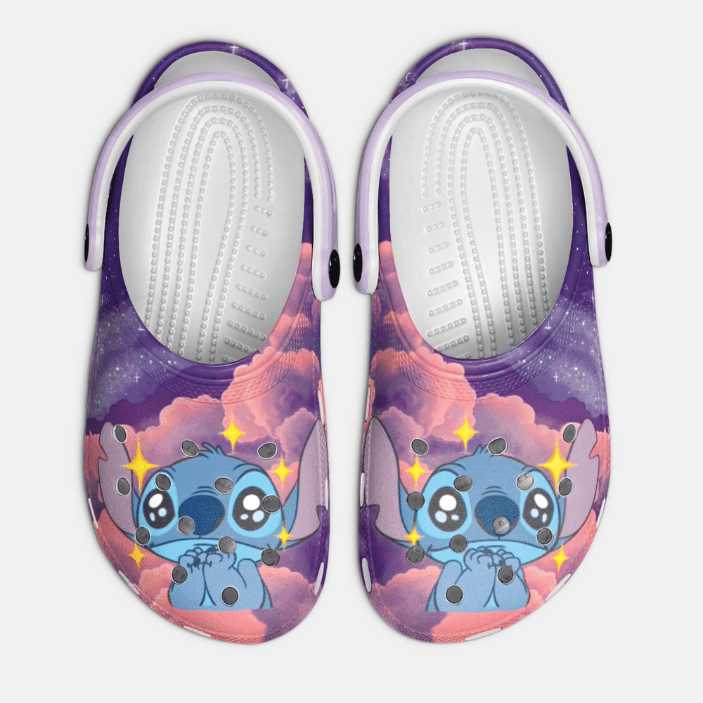 Galaxy Night Sky Stitch Cute Kids Purple Clogs Crocs Shoes