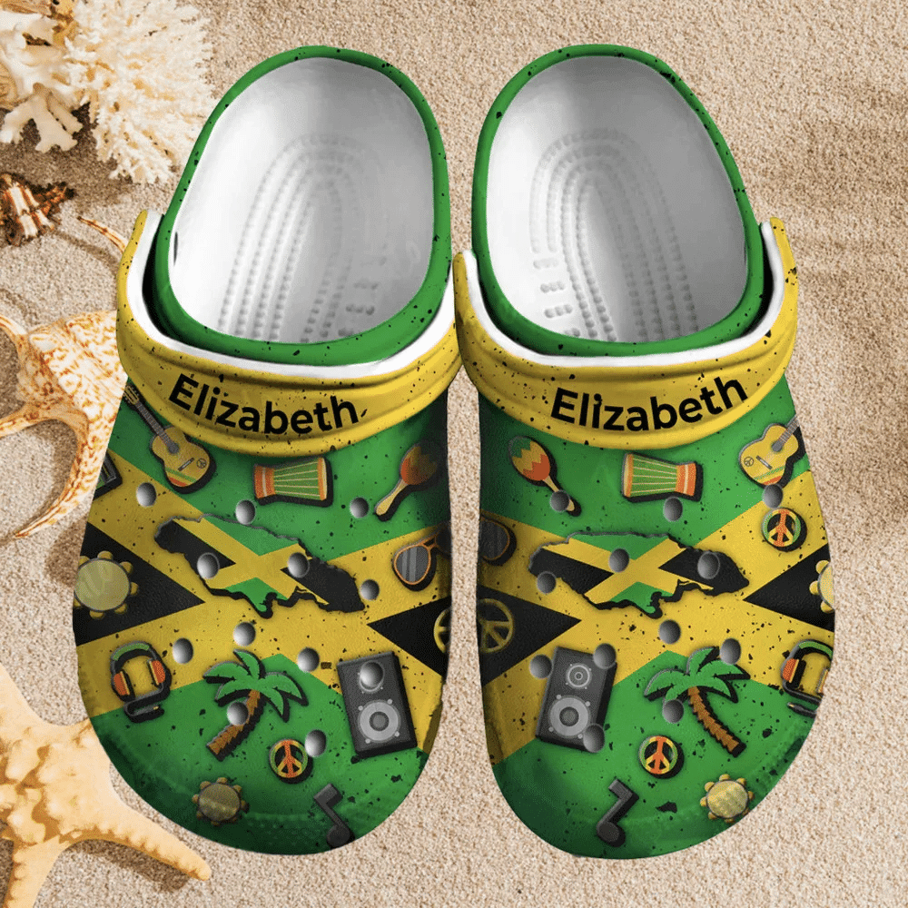 Custom Name Jamaica Flag Clogs Crocs Shoes