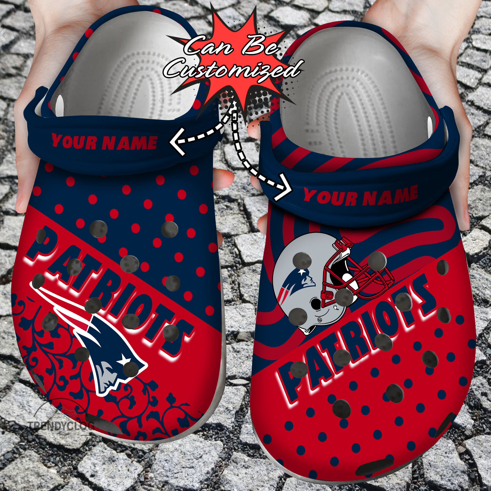 Football Personalized NE Patriots Polka Dots Colors Clog Crocs Shoes