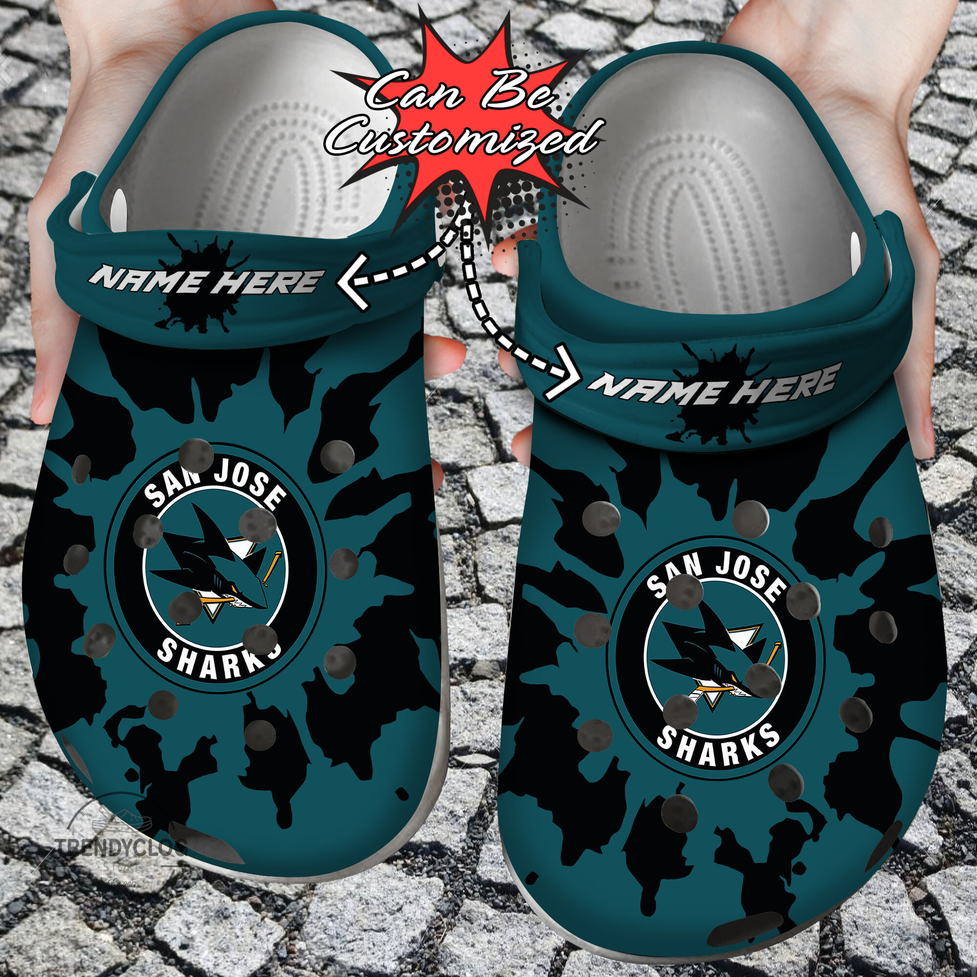 Hockey Personalized SJ Sharks Color Splash Clog Crocs Shoes