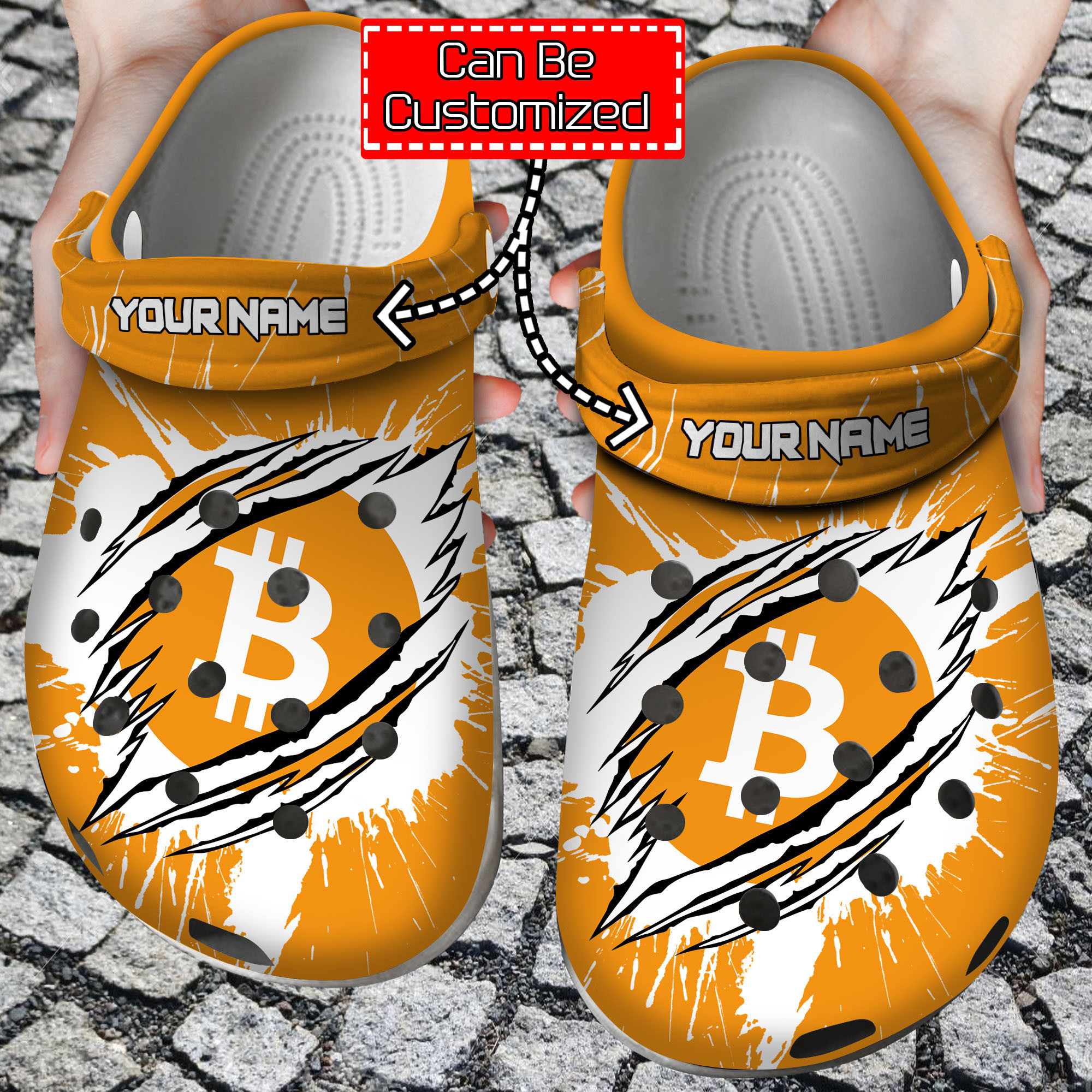 Crypto Personalized BTC Coin Ripped Through Clog Crocs Shoes