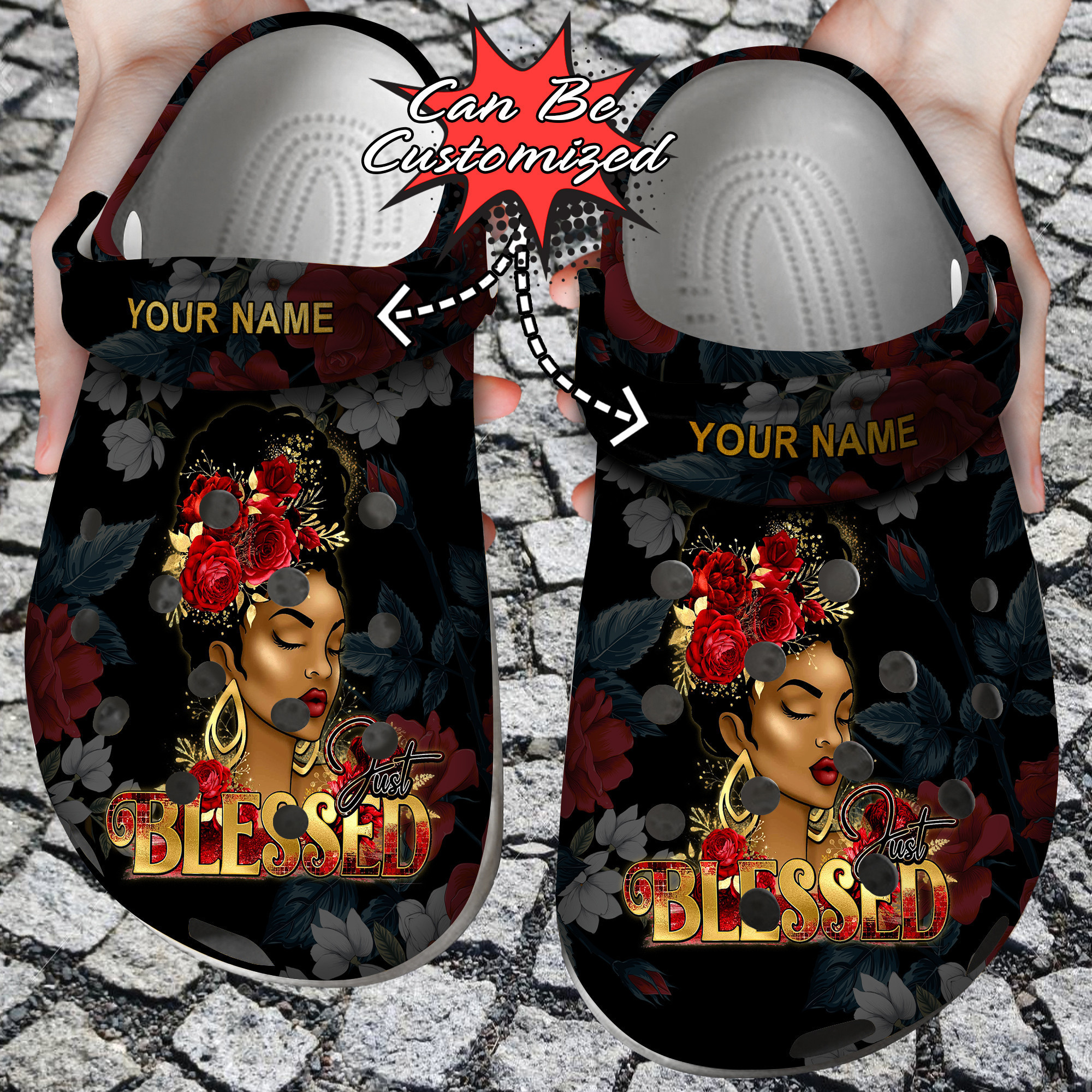 Custom Personalized Black Woman Just Blessed Clog Crocs Shoes