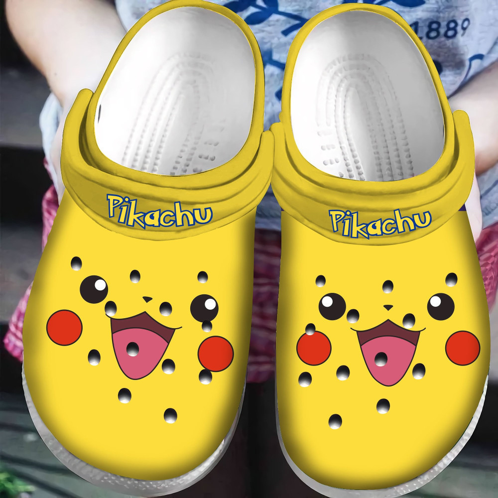 Happy Pikachu Face Yellow Pokemon Clogs Crocs Shoes