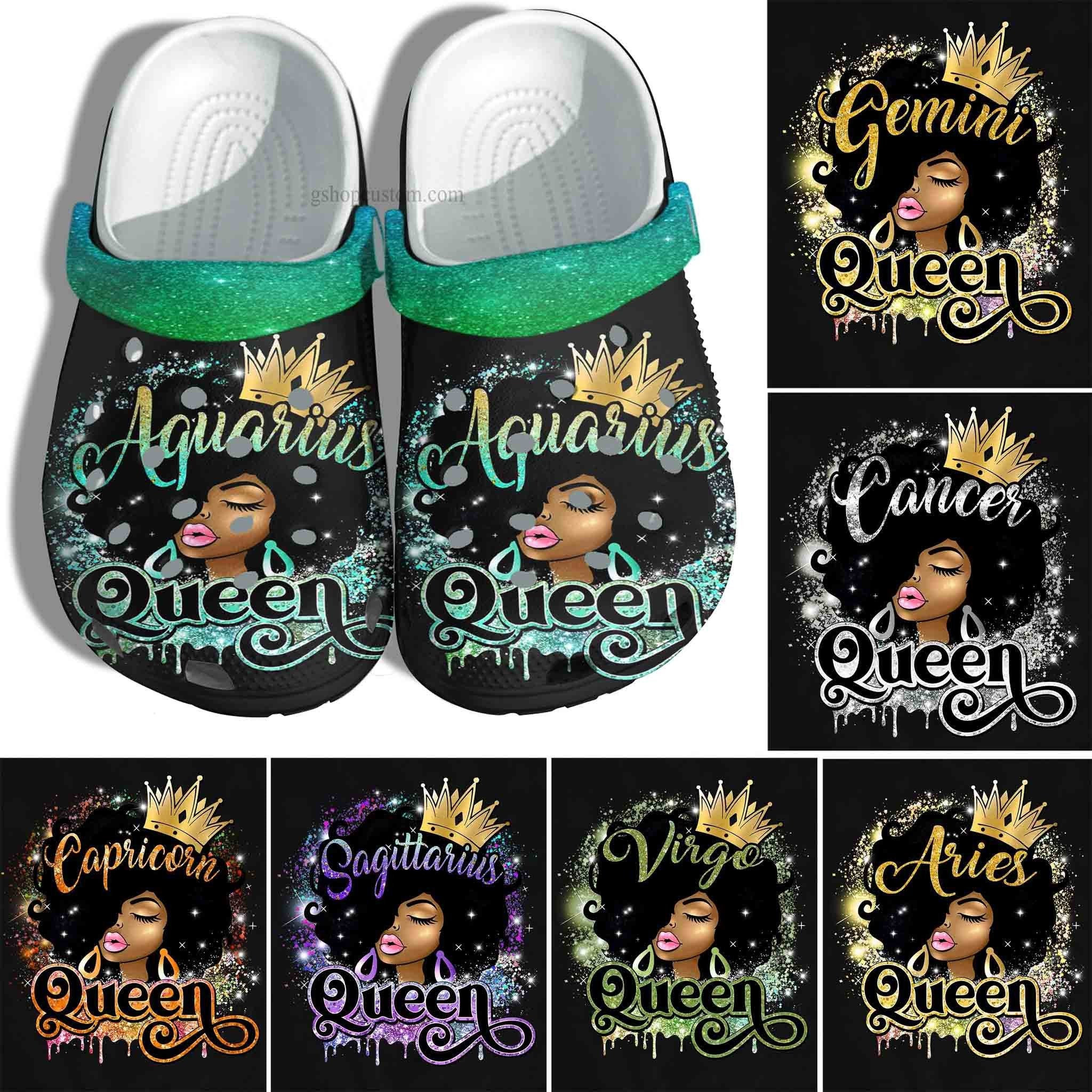Aries Zodiac Black Queen Birthday Crocs Shoes Gift Men Women - April Birthday Black Girl Crocs Shoes Croc Clogs