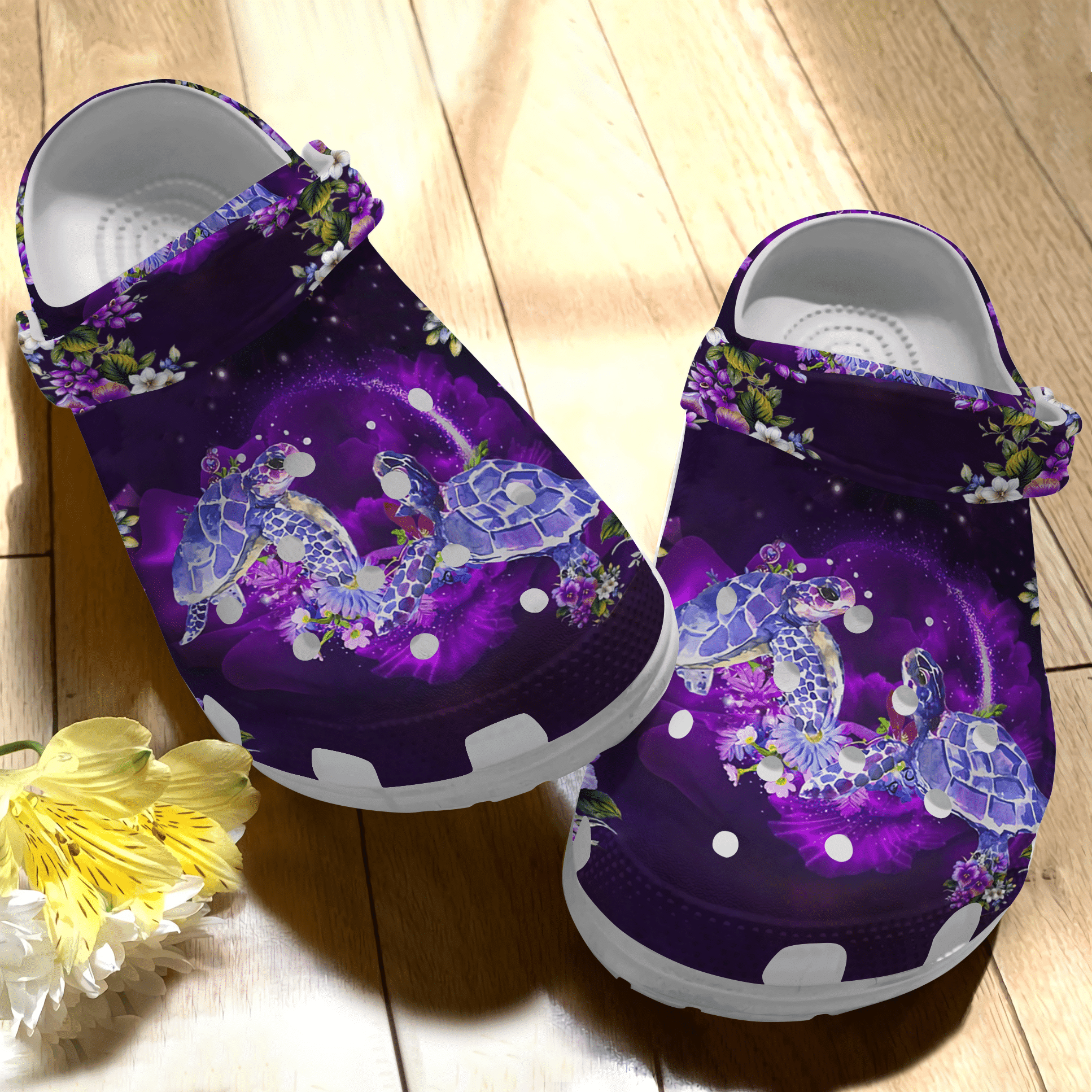 Magical Ocean With Purple Turtle - Ocean Beach Summer Crocs Clog Shoes