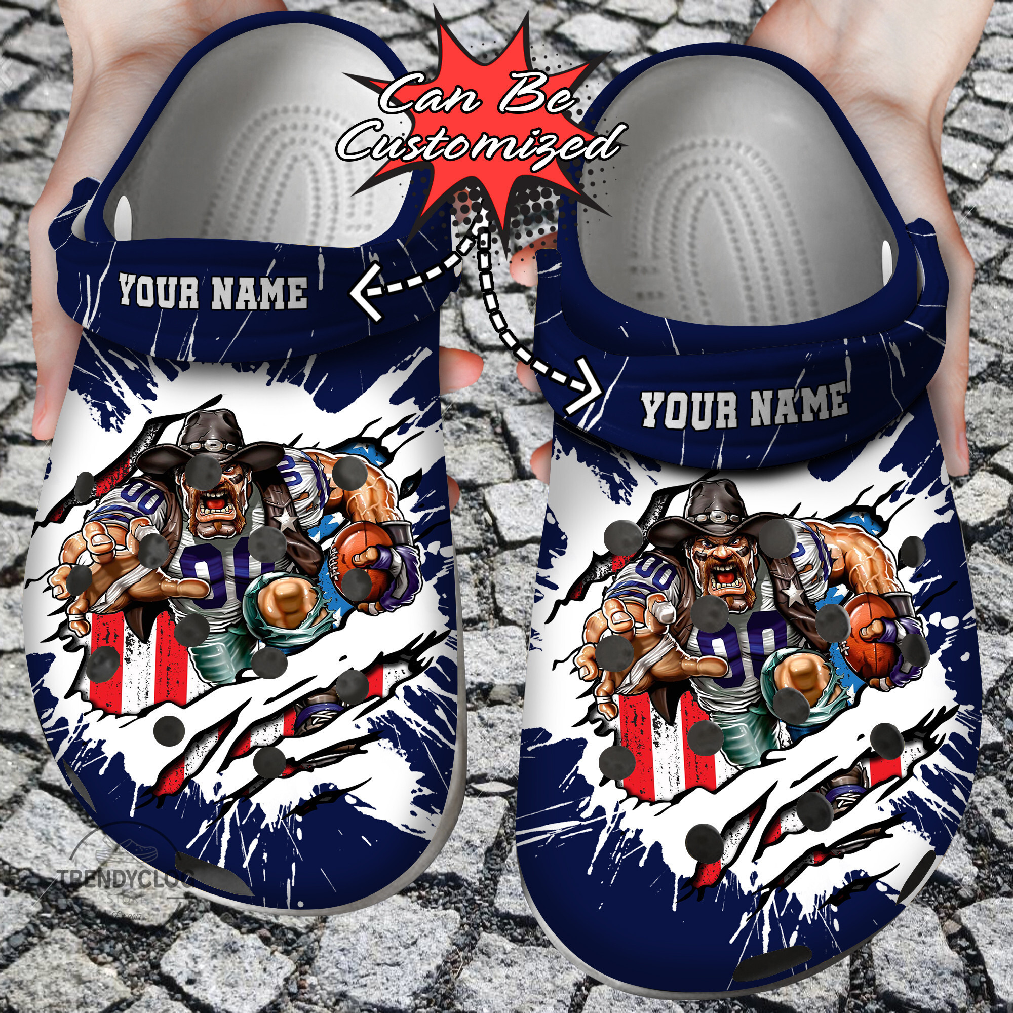 Football Personalized DCowboys Mascot Ripped Flag Clog Crocs Shoes