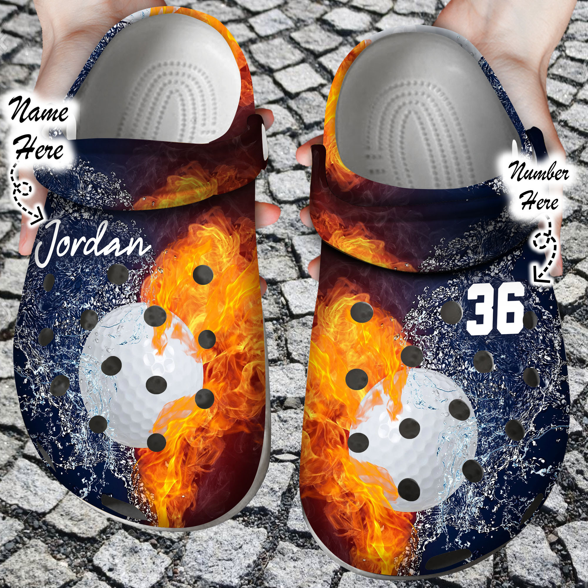 Custom Personalized Fire and Water Golf Clog Crocs Shoes