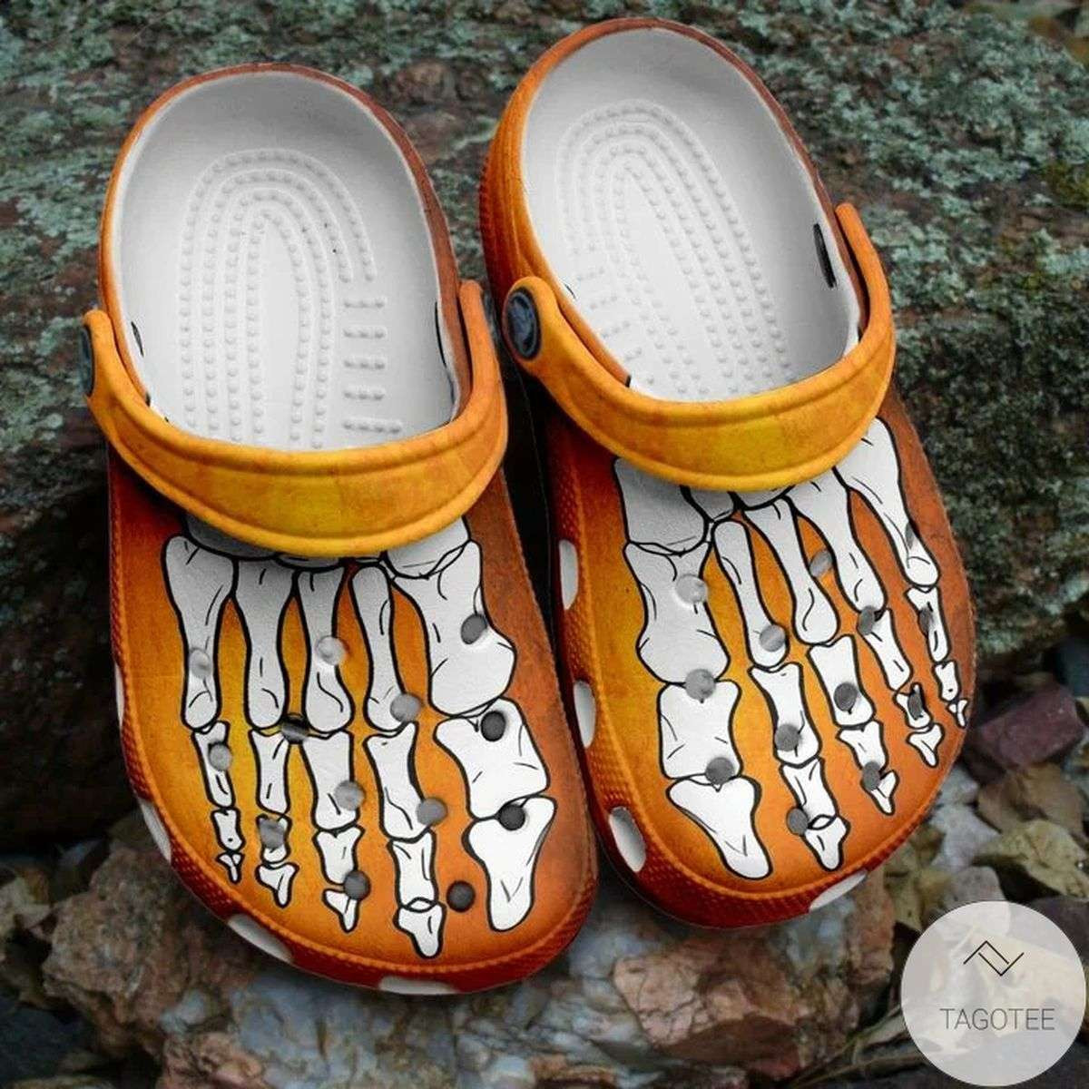 Halloween Skeleton Yellow Orange Crocband Clogs