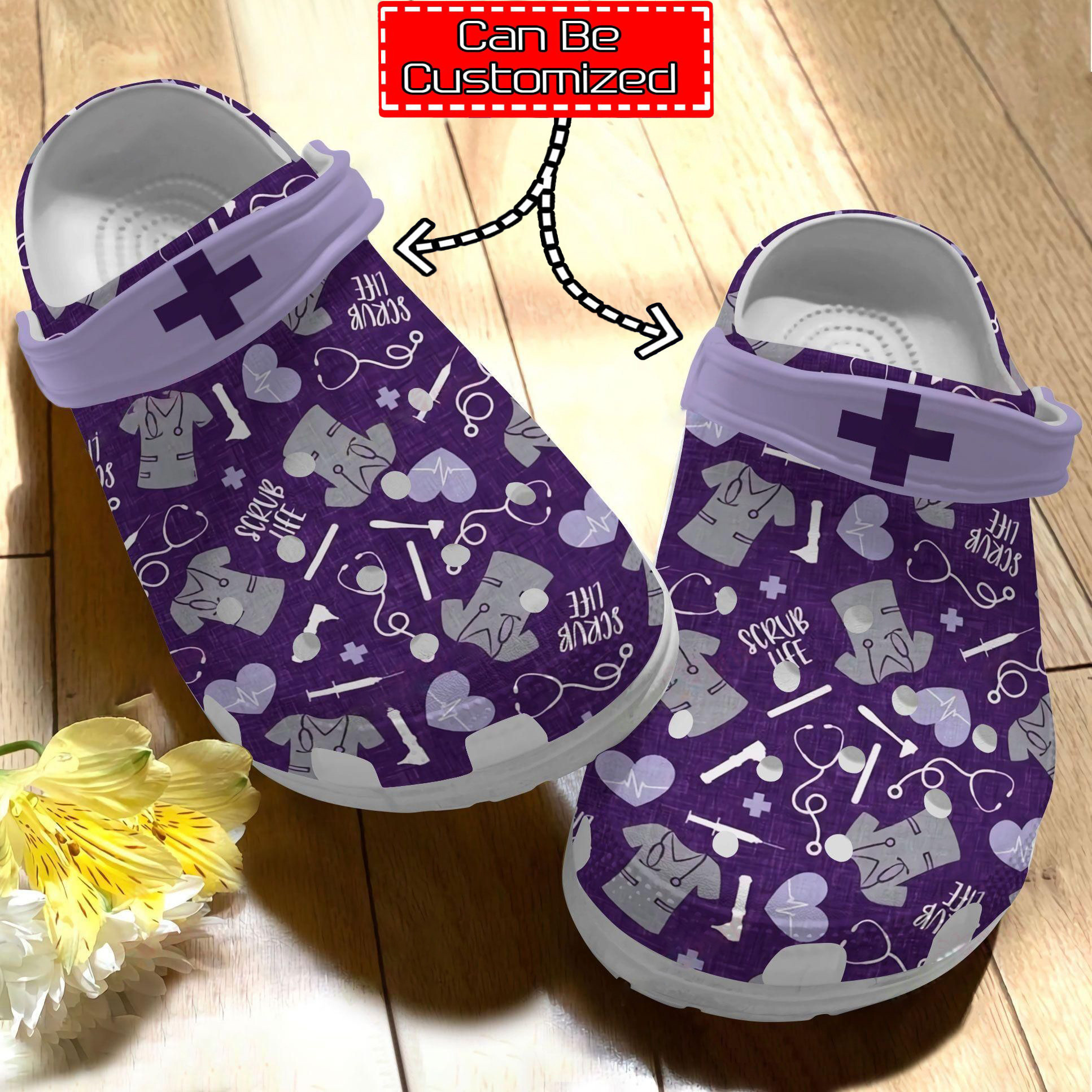 Nurse Personalized Nurse Scrub Life Pattern Clog Crocs Shoes