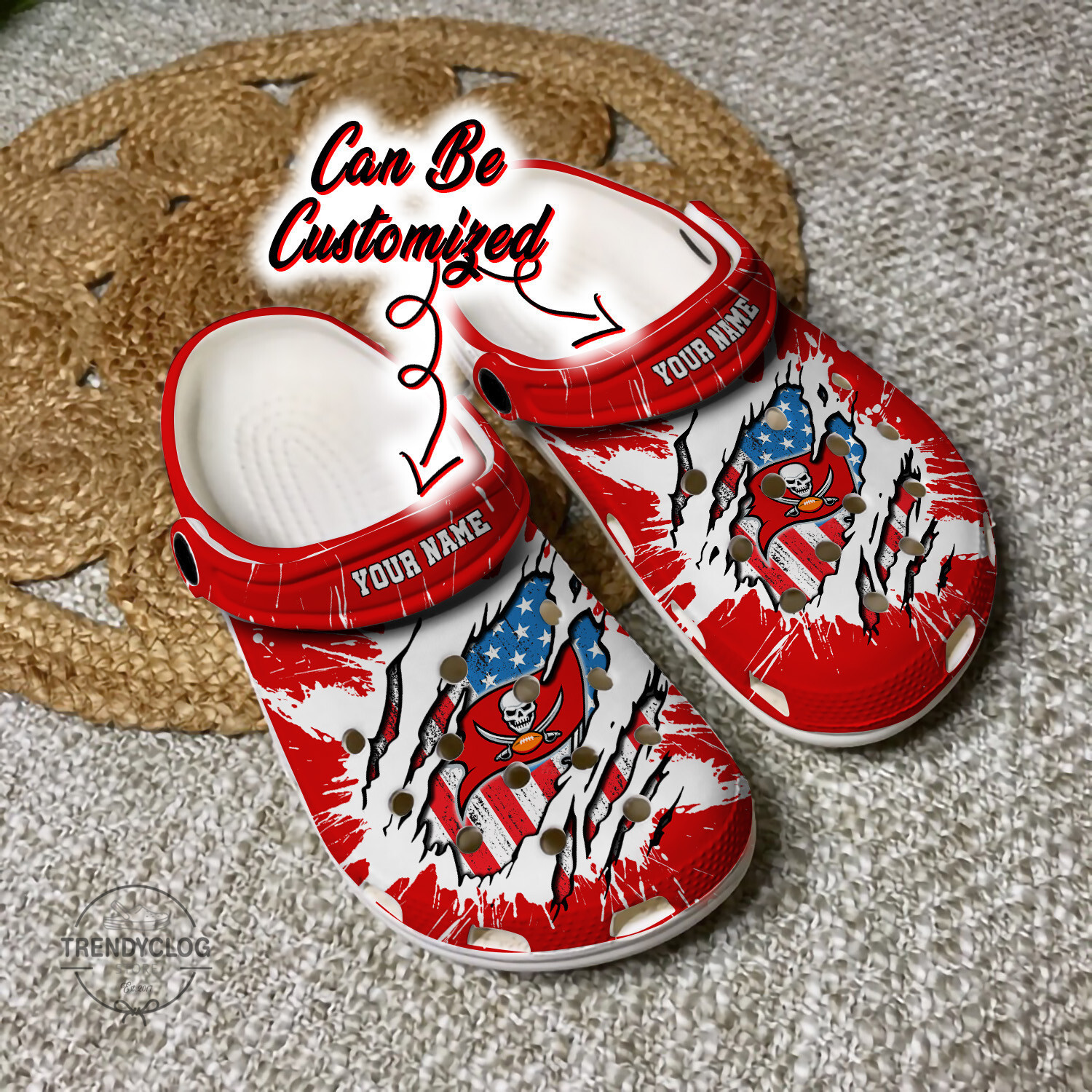 Buccaneers Personalized TB Buccaneers Football Ripped American Flag Clog Crocs Shoes