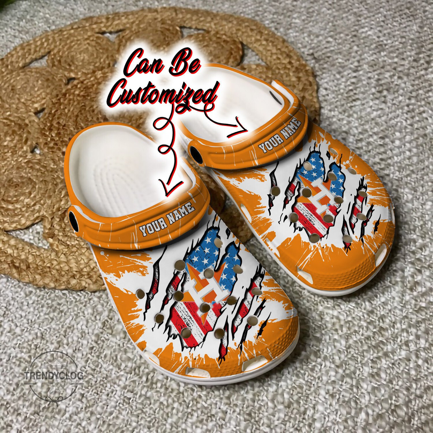 Astros Personalized HAstros Baseball Ripped American Flag Clog Crocs Shoes