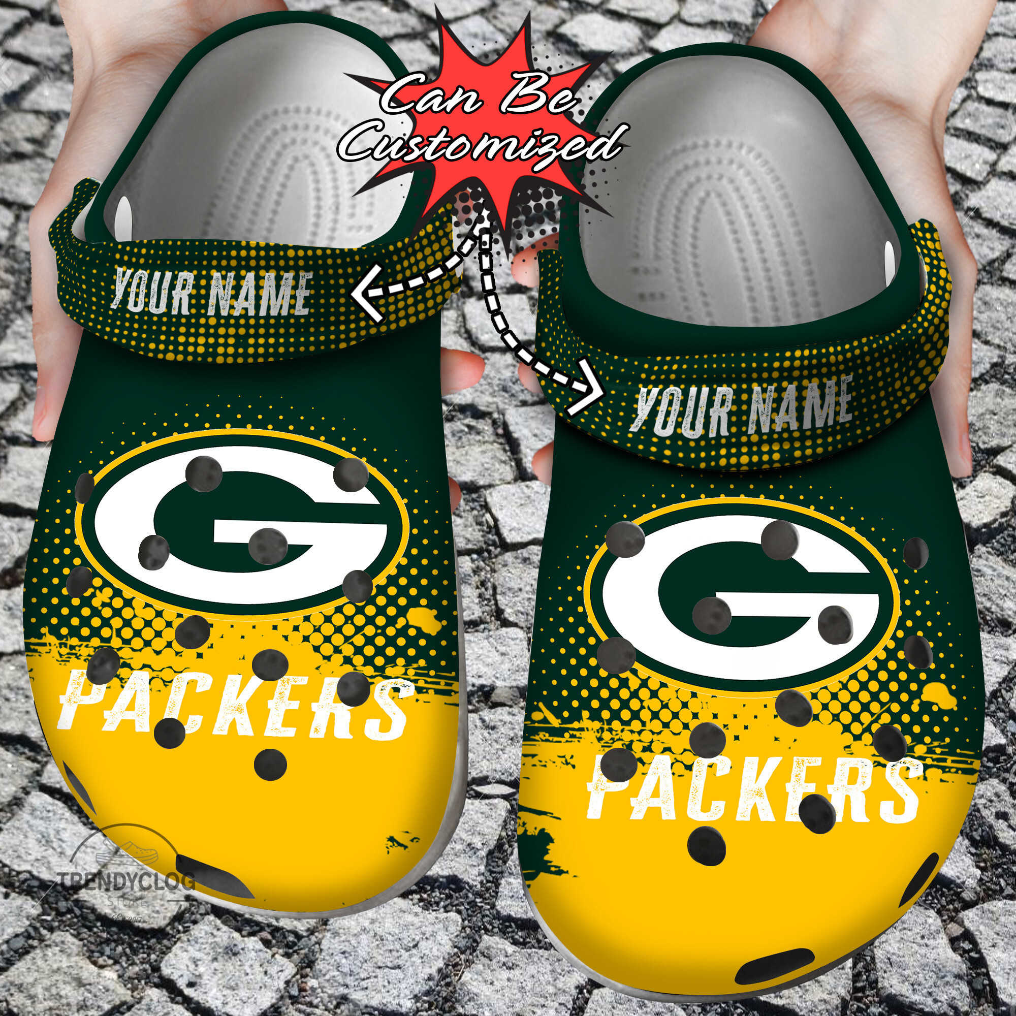 Football Personalized GPackers Half Tone Drip Flannel Clog Crocs Shoes