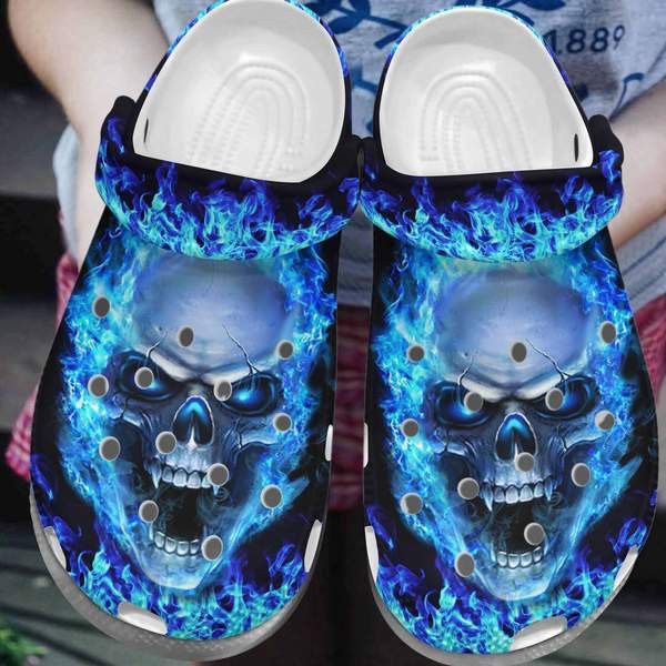 Blue Fire Skull clog Crocs ShoesCrocs Shoes Skull Crocs Shoes Crocbland Clog Gifts For Men Son