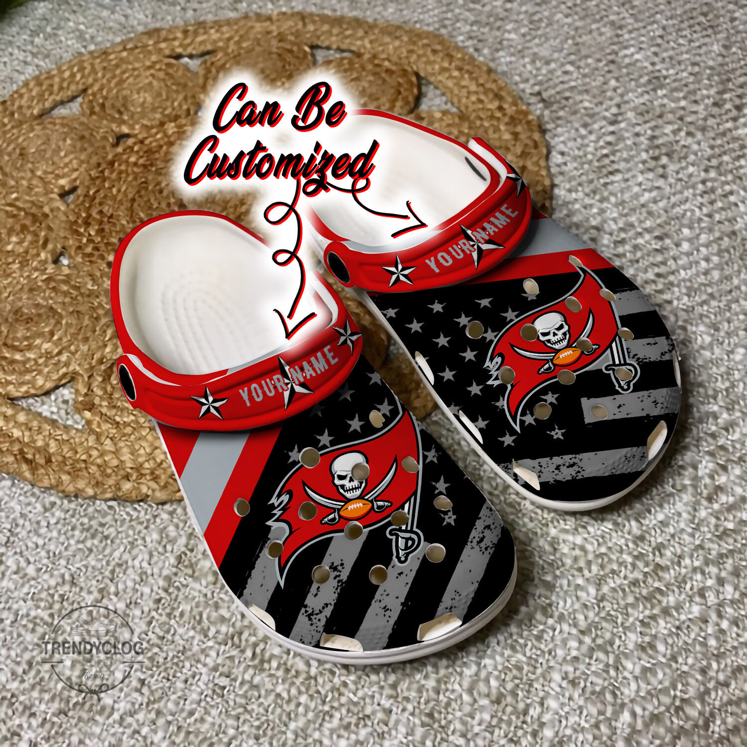 Football Personalized TB Buccaneers American Flag Clog Crocs Shoes