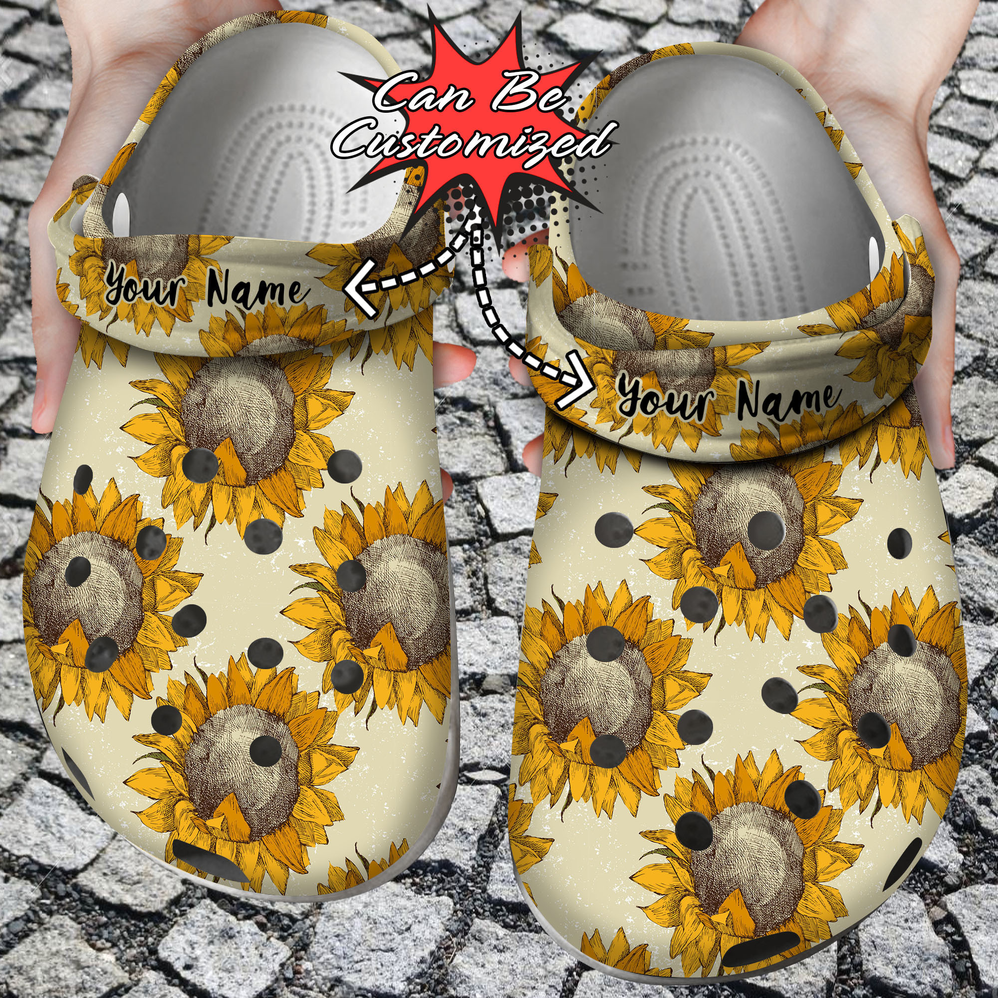 Custom Personalized Sunflower Hand Drawn Pattern Clog Crocs Shoes