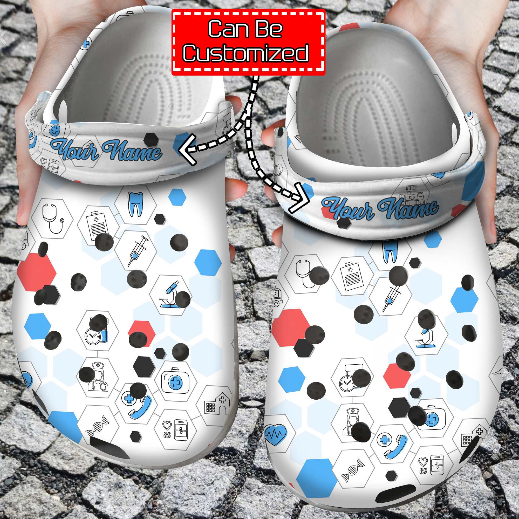 Nurse Personalized Medicine Line Hexagons Collection Clog Crocs Shoes