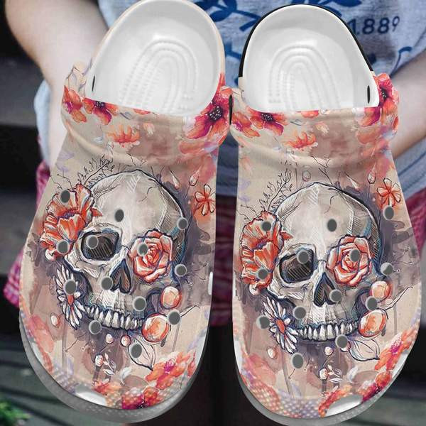 Flower Skull clog Crocs ShoesCrocs Shoes Roses Skull Crocs Shoes Crocbland Clog Gifts For Women Daughter Niece