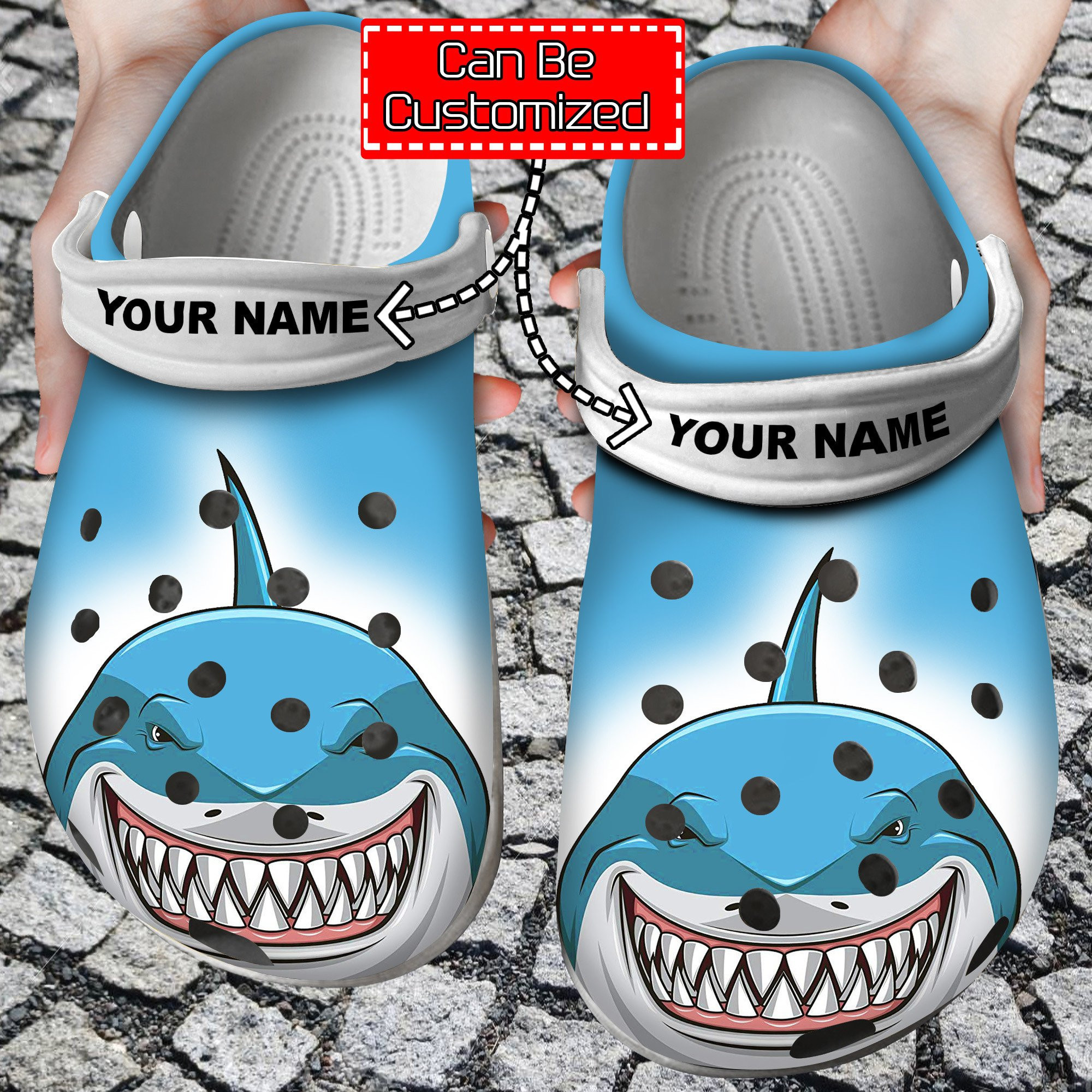 Animal Shark Face Print Personalized Clogs Crocs Shoes With Your Name