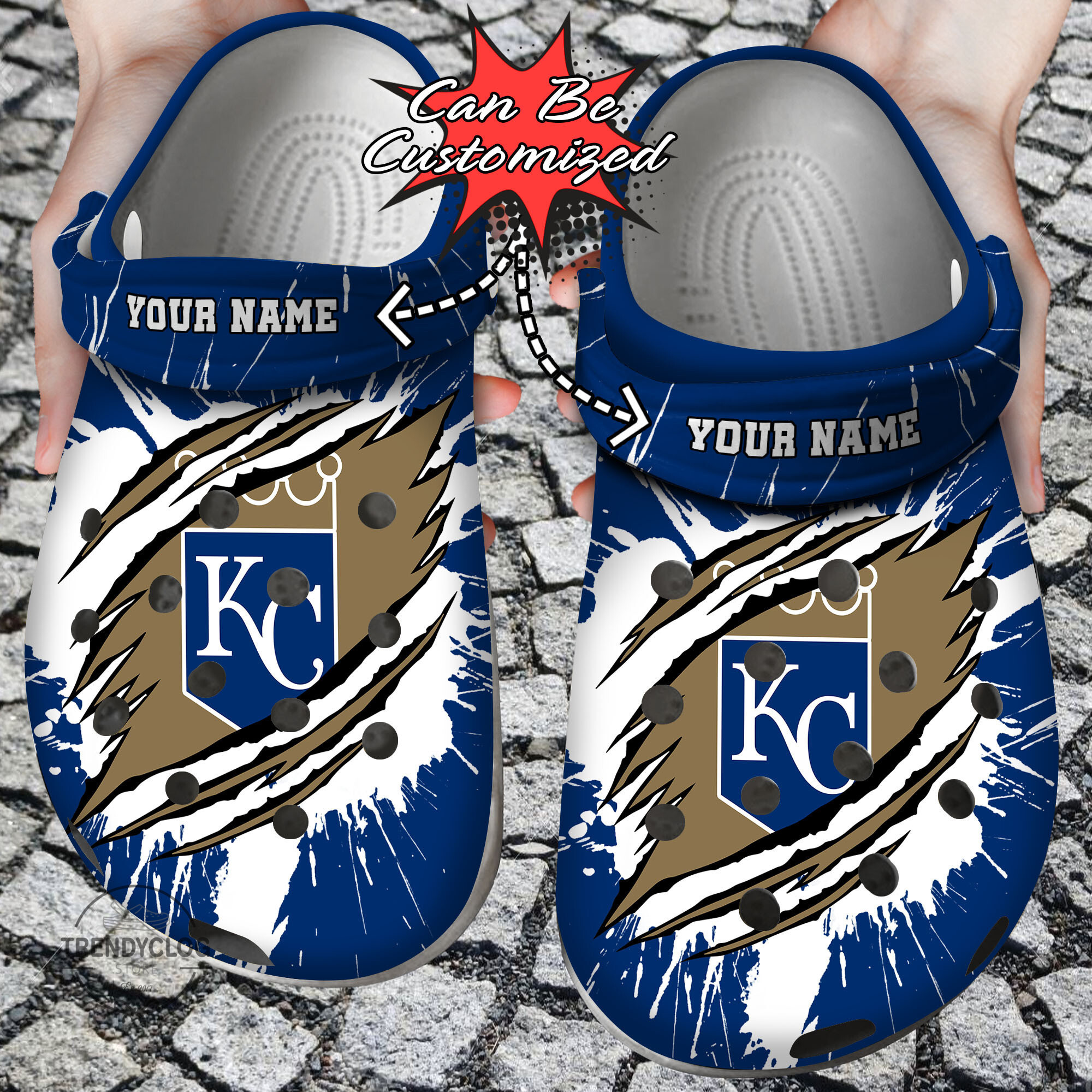 Baseball Personalized KC-Royals Ripped Claw Clog Crocs Shoes