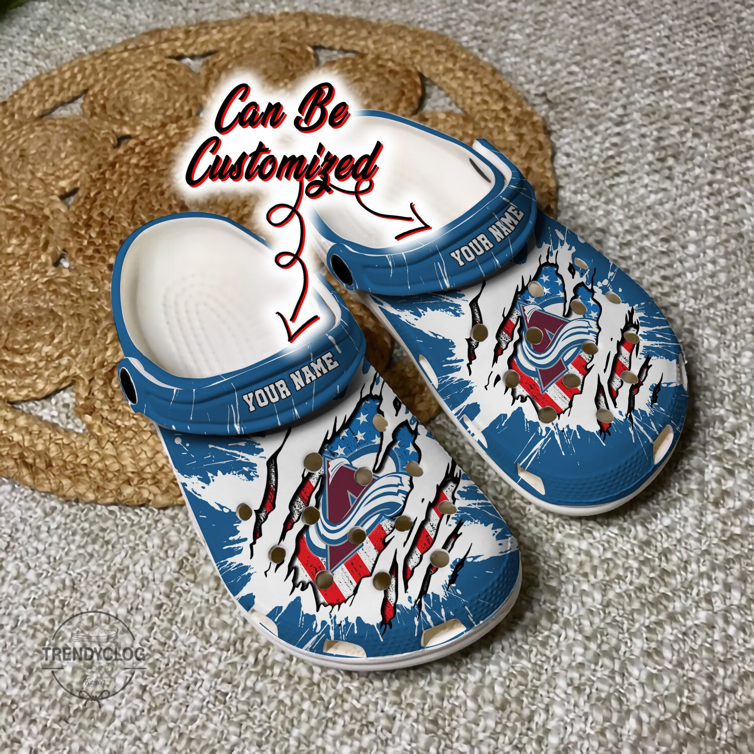 Avalanche Personalized CAvalanche Hockey Ripped American Flag Clog Crocs Shoes