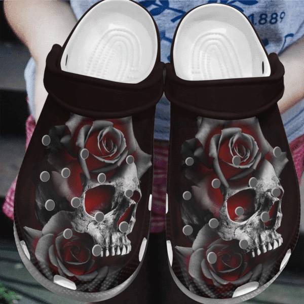 Burning Skull Rose Flower Tattoo clog Crocs ShoesCrocs Shoes Skull Crocs Shoes Crocbland Clog Gifts For Women Girl