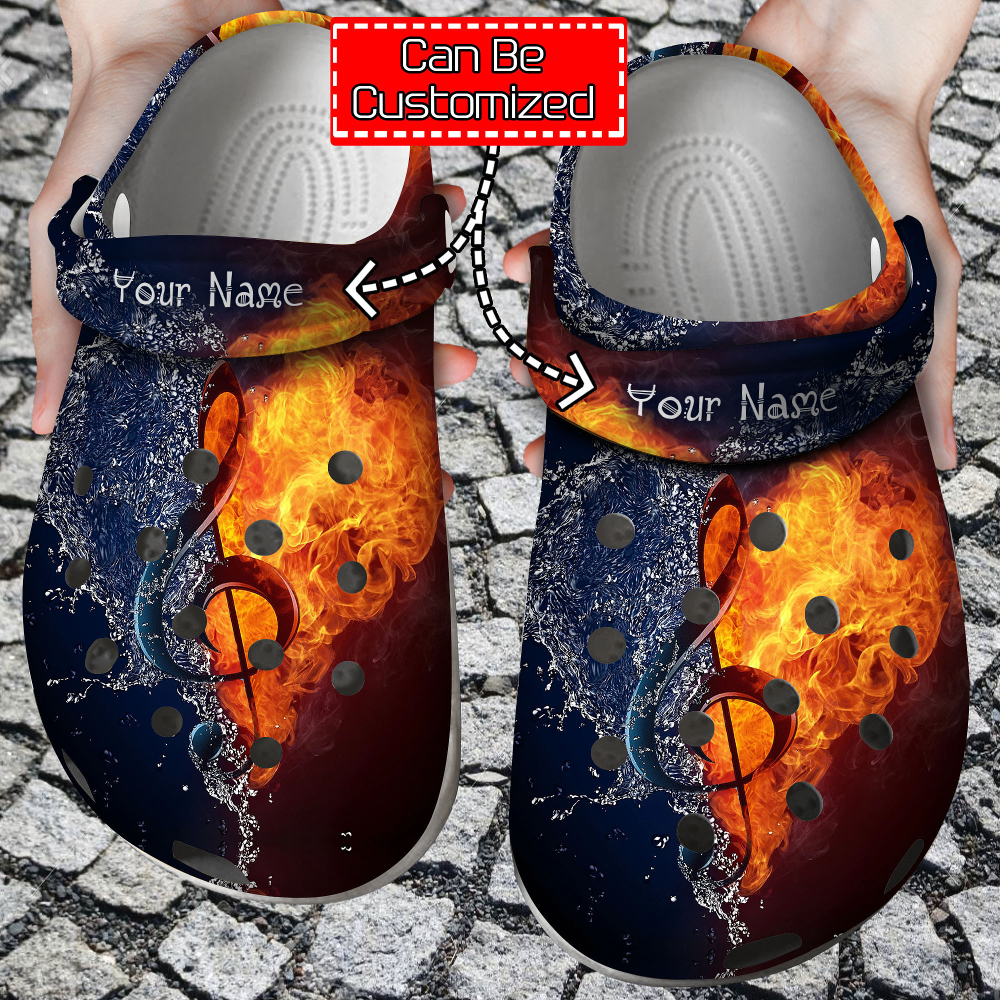 Custom Personalized Fire and Water Treble Clef Clog Crocs Shoes