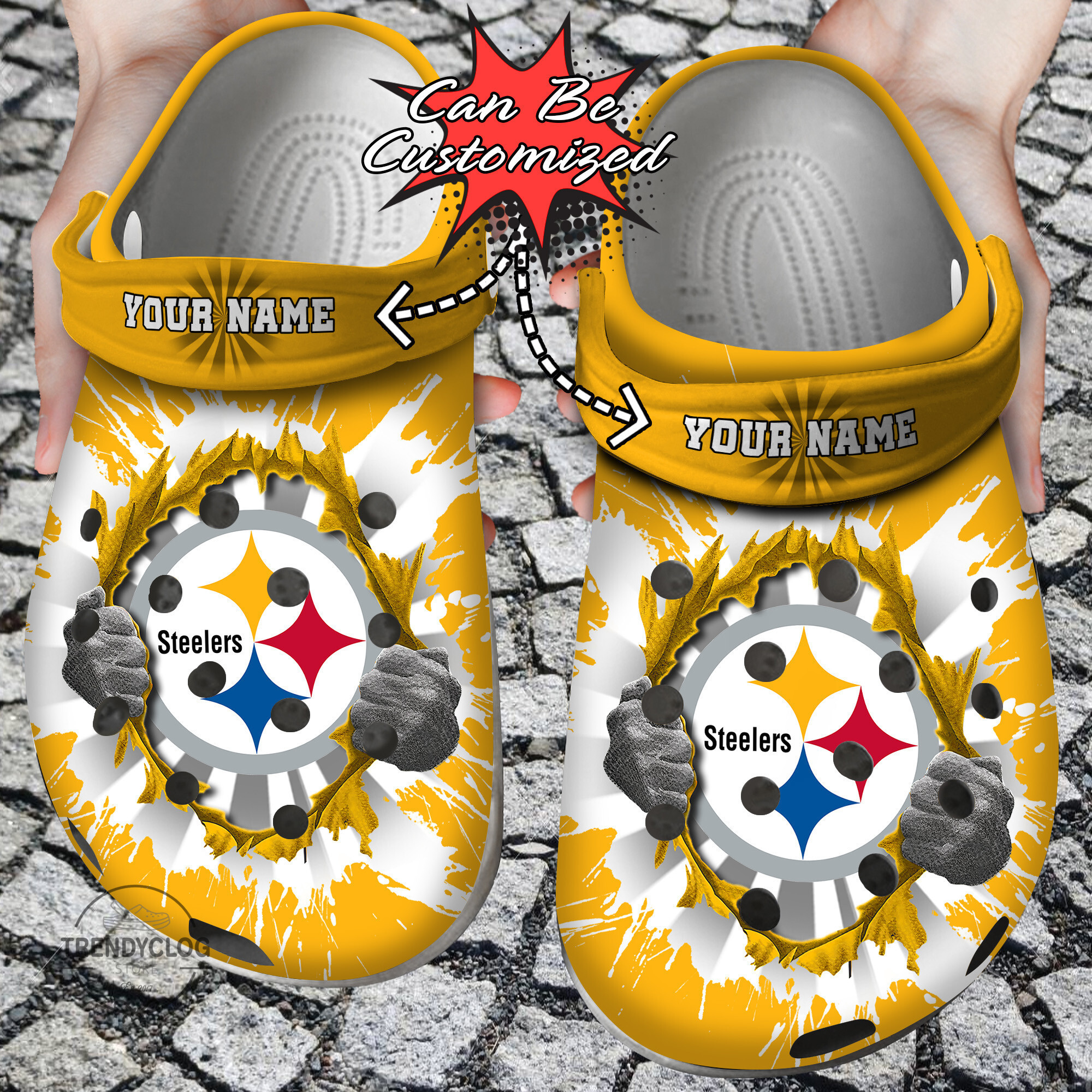 Football Personalized PSteelers Hands Ripping Light Clog Crocs Shoes