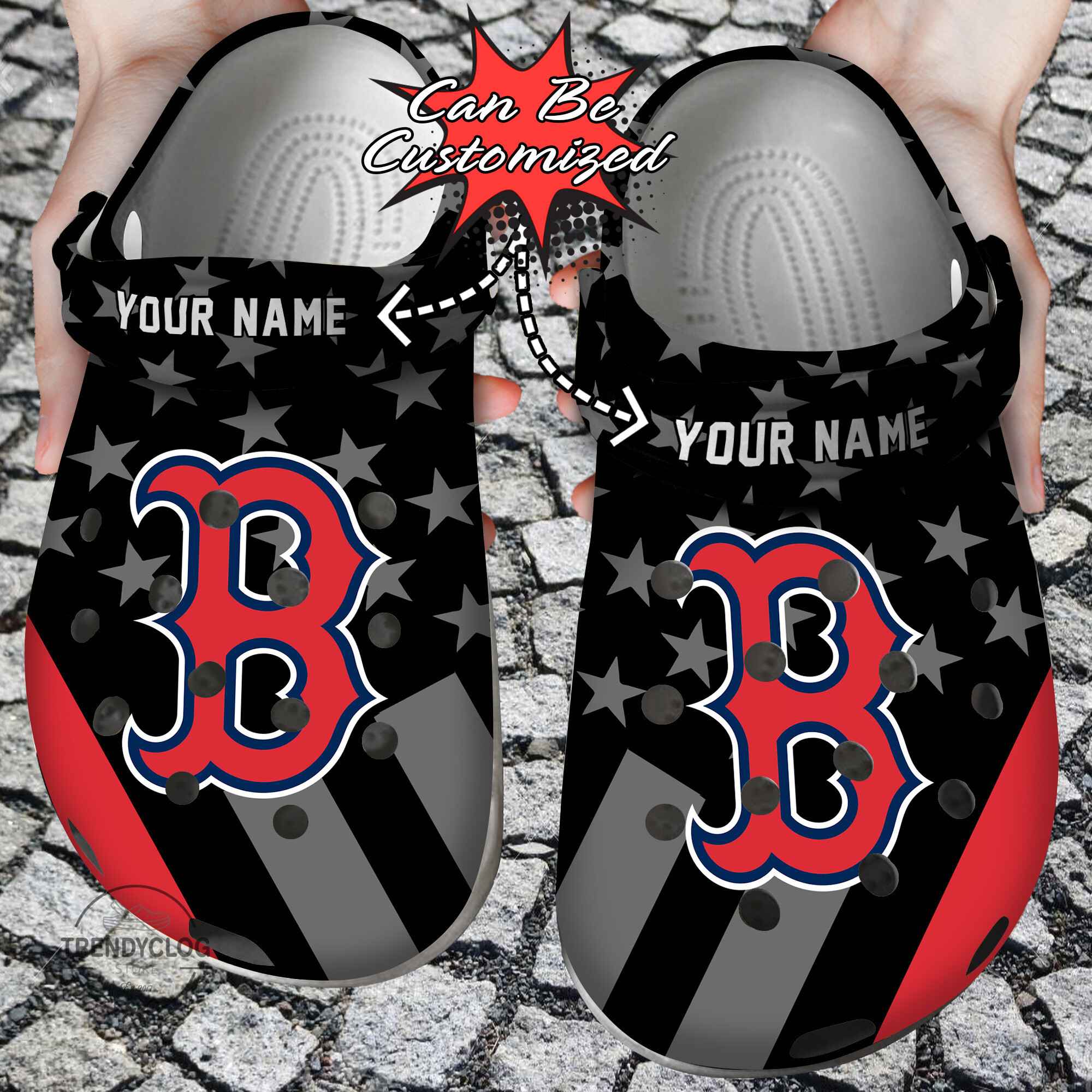 Baseball Personalized BRed Sox Star Flag Clog Crocs Shoes