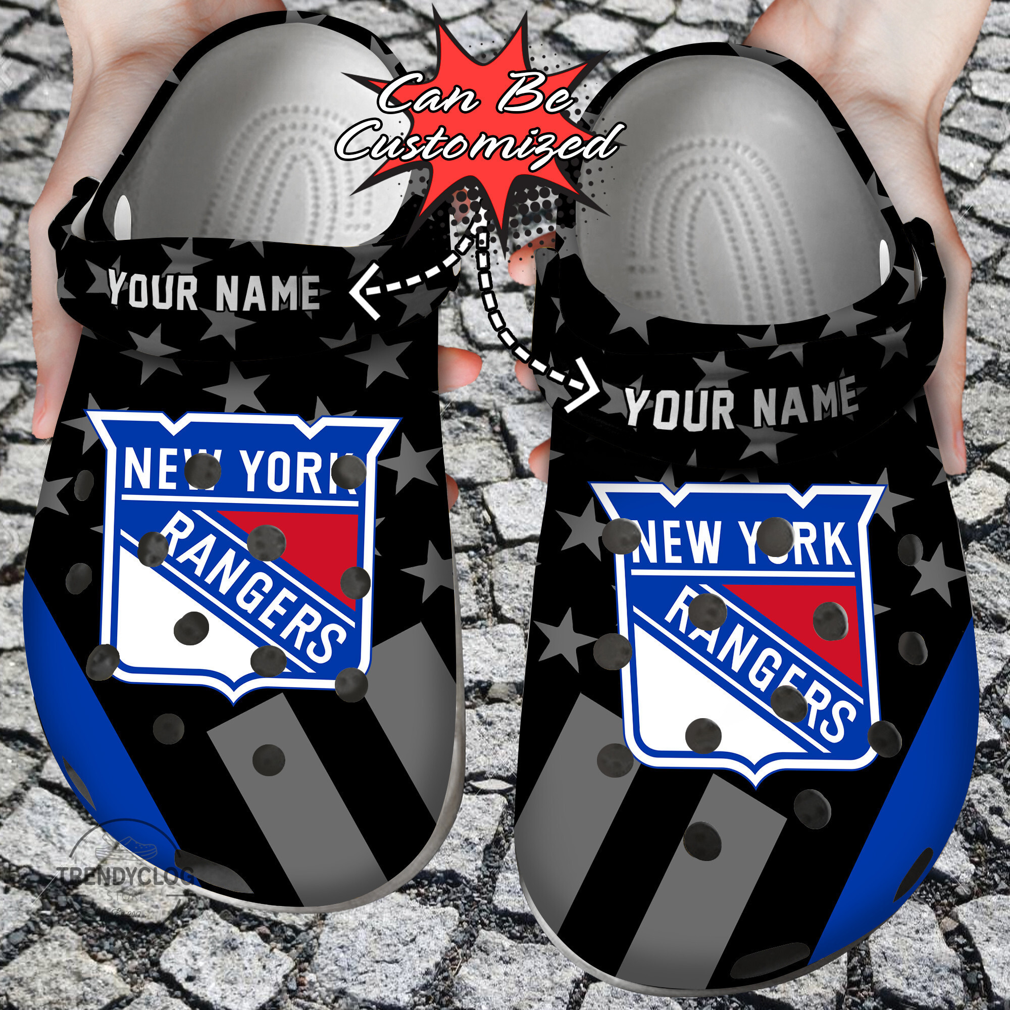 Hockey Personalized NY Rangers Star Flag Clog Crocs Shoes