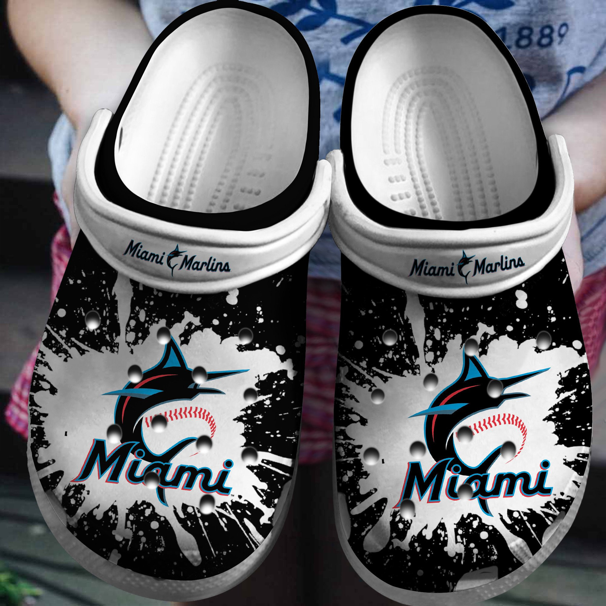 Marlins Black-White Clog Crocs ShoesCrocs Shoes