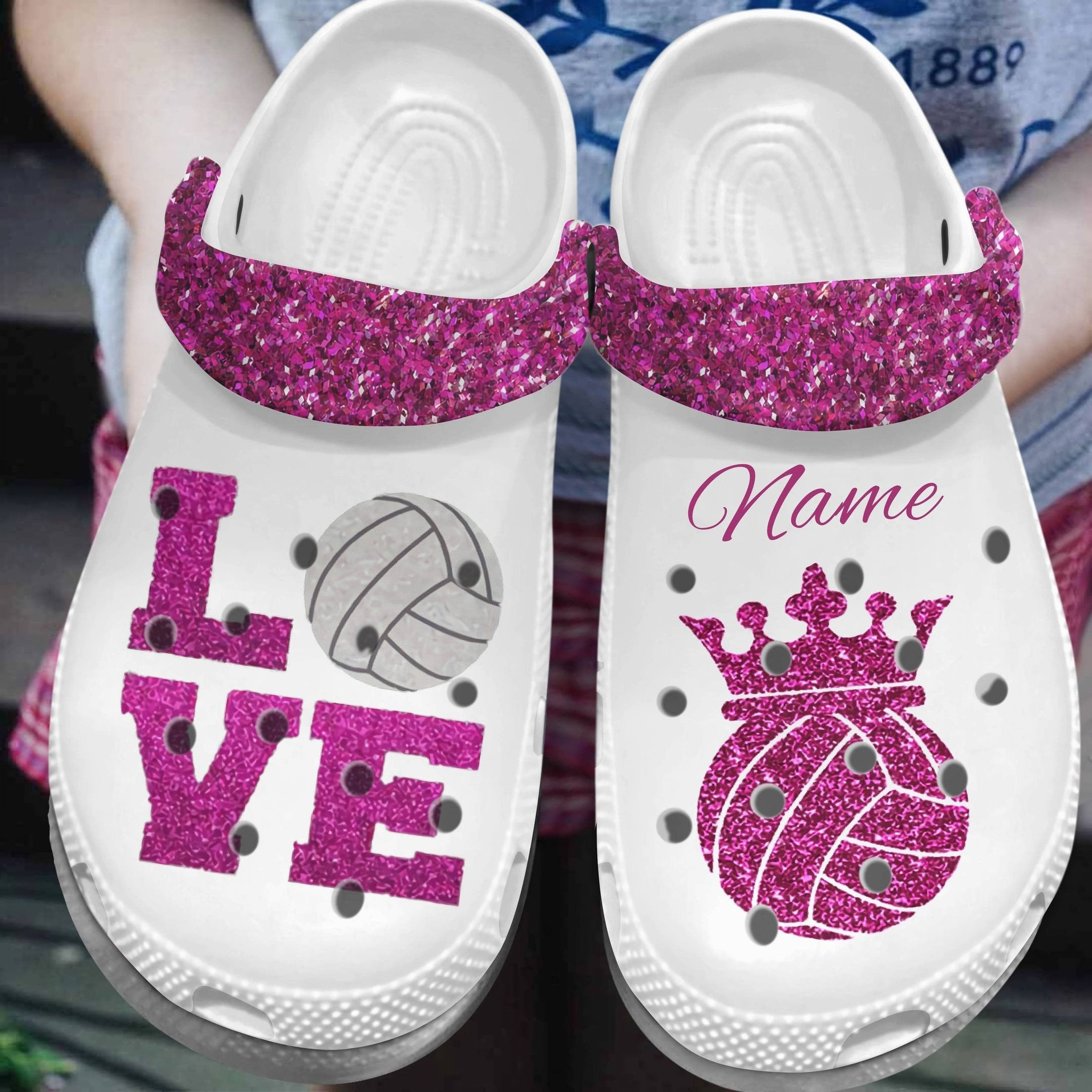 Love Pink Volleyball Clog Crocs Shoes - Queen Volleyball Personalized Gift For Women Girl