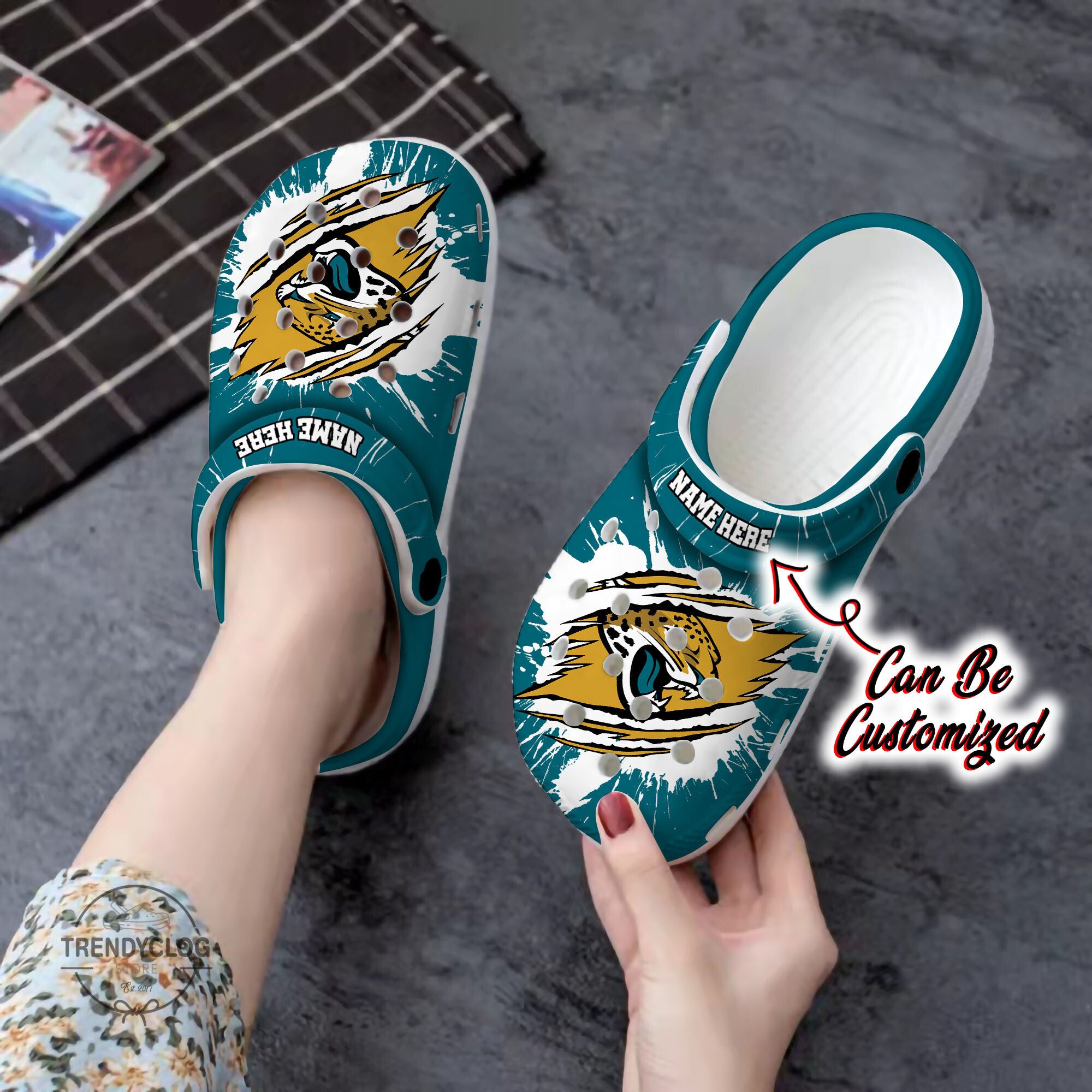 Jaguars Personalized JJaguars Football Ripped Claw Clog Crocs Shoes