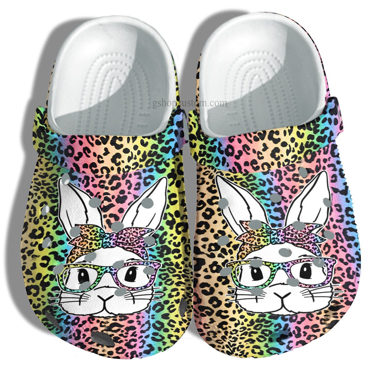 Bunny Easter Day Leopard Rainbow Color Crocs Shoes - Happy Easter Day Bunny Cute Crocs Shoes Croc Clogs