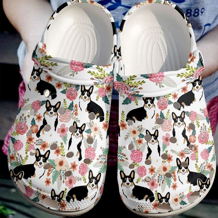 Corgi Floral Pattern Classic Clogs Crocs Shoes