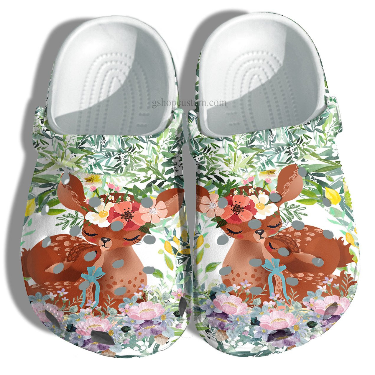 Deer Mom Hug Baby Deer Flower Crocs Shoes - Deer Grandma Crocs Shoes Croc Clogs