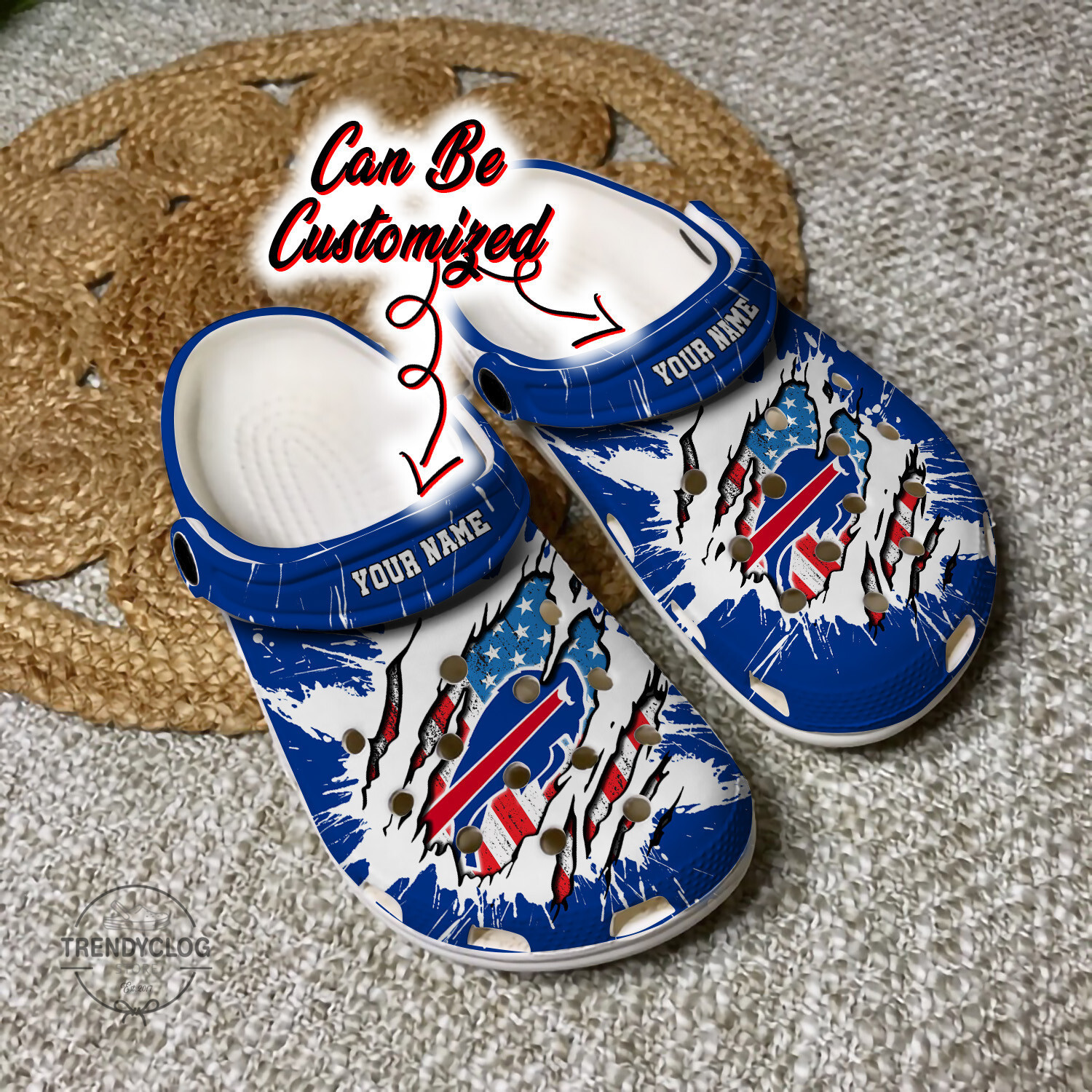 Bills Personalized BBills Football Ripped American Flag Clog Crocs Shoes