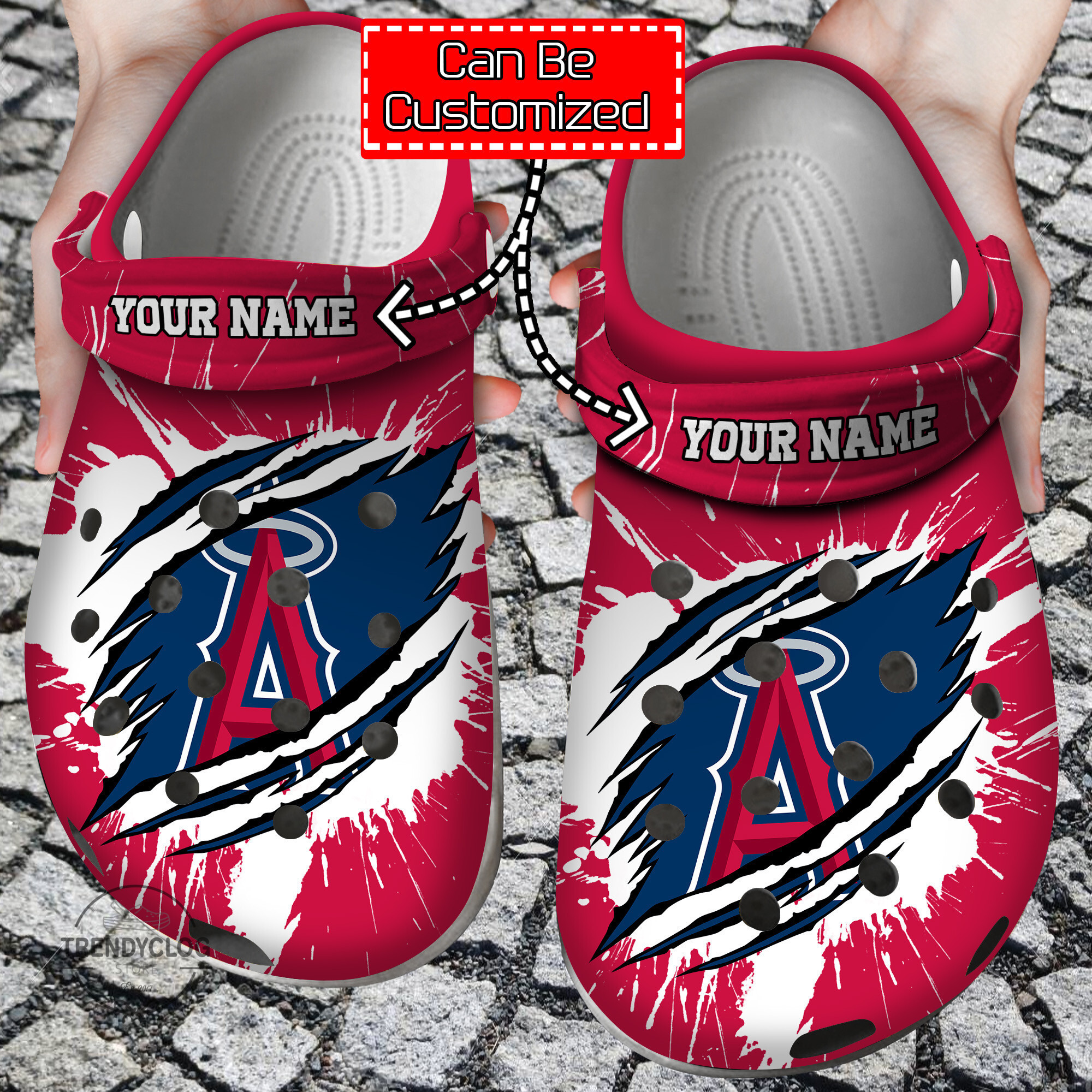 Baseball Personalized LA Angels Ripped Claw Clog Crocs Shoes