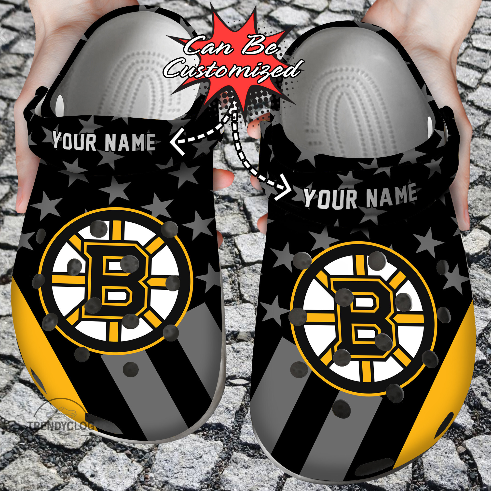 Hockey Personalized BBruins Star Flag Clog Crocs Shoes