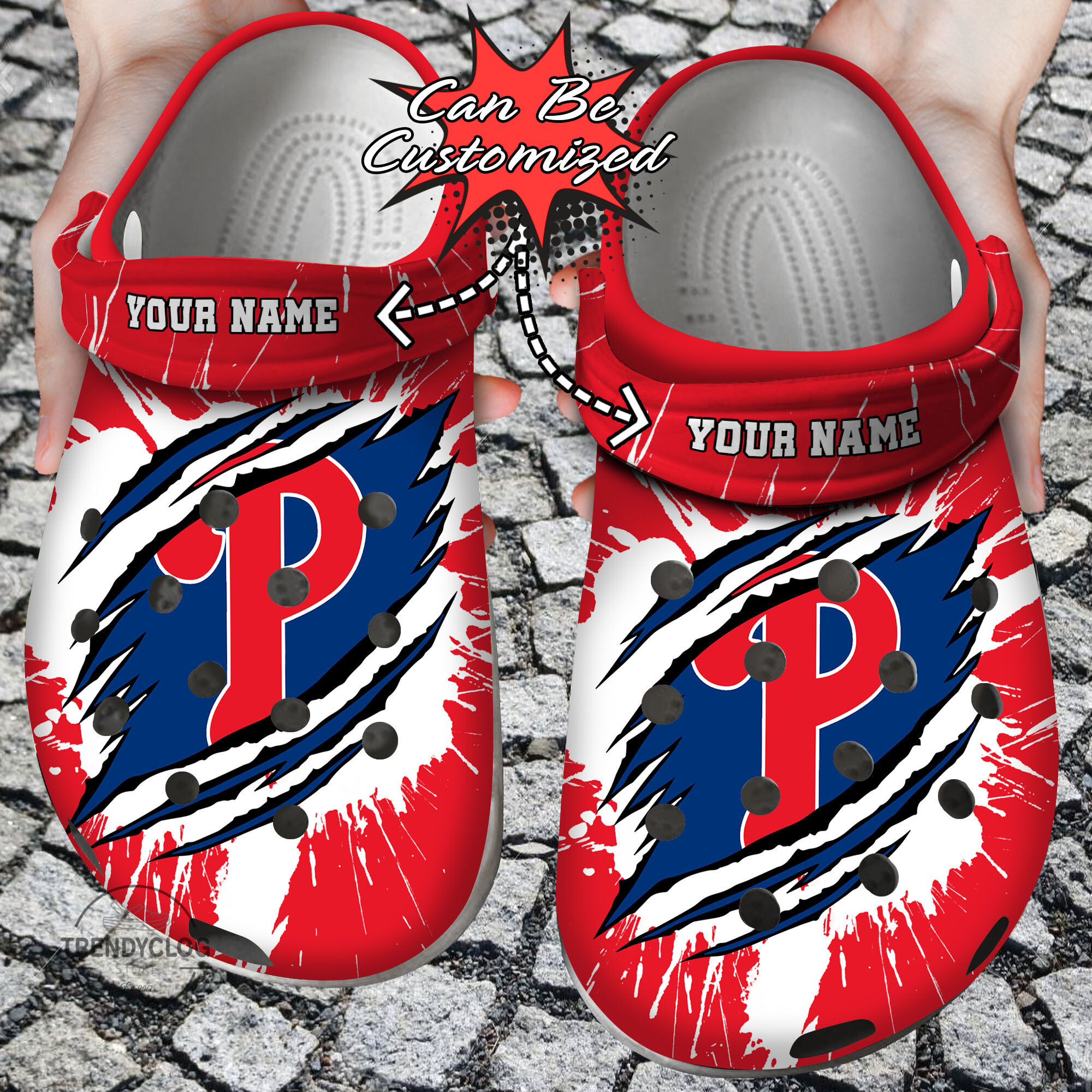 Baseball Personalized PPhillies Ripped Claw Clog Crocs Shoes