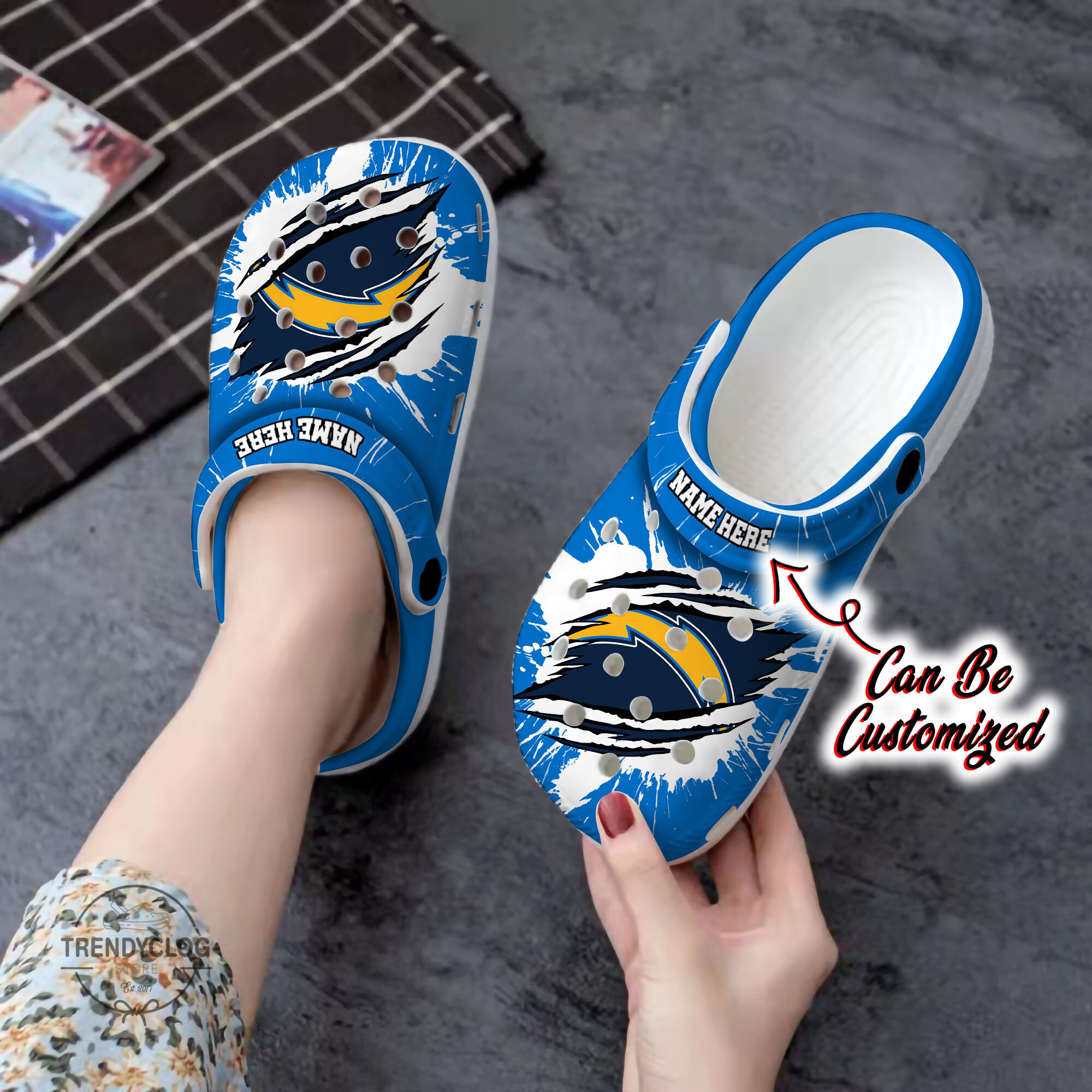 Chargers Personalized LA Chargers Football Ripped Claw Clog Crocs Shoes