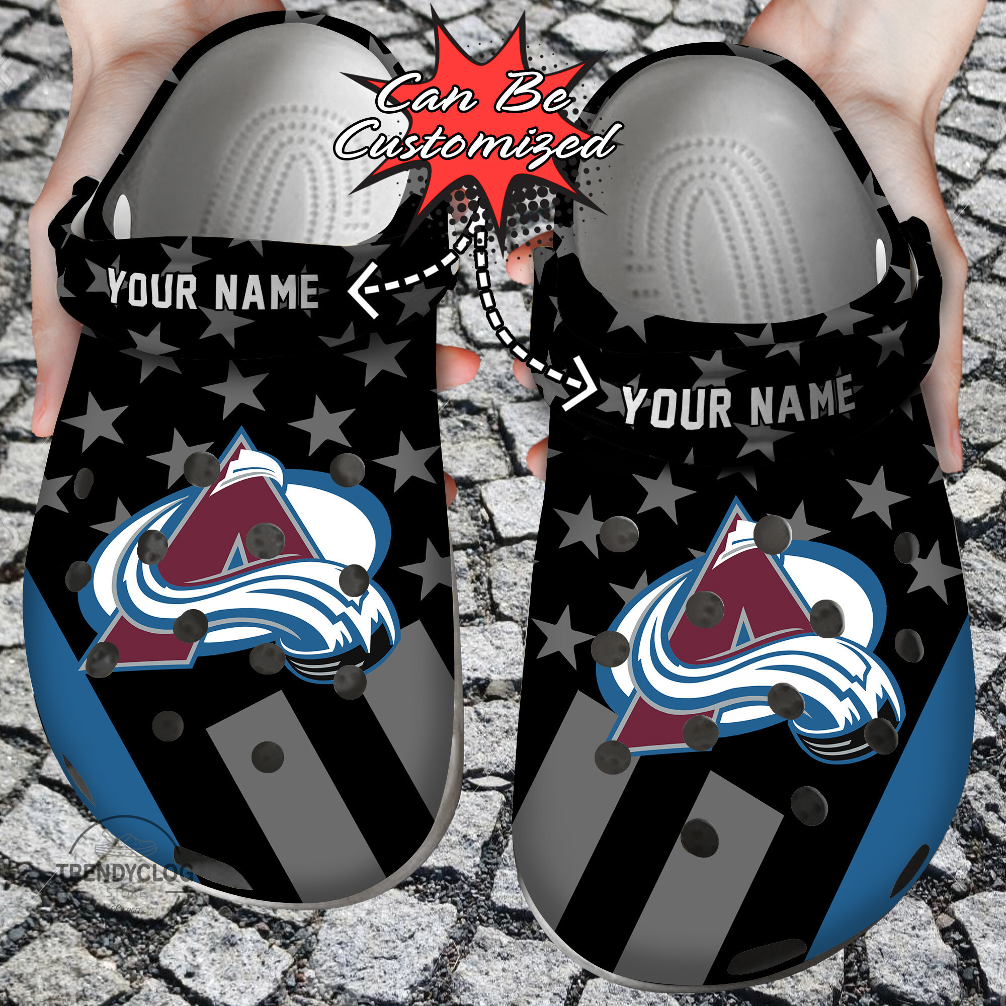 Hockey Personalized CAvalanche Star Flag Clog Crocs Shoes